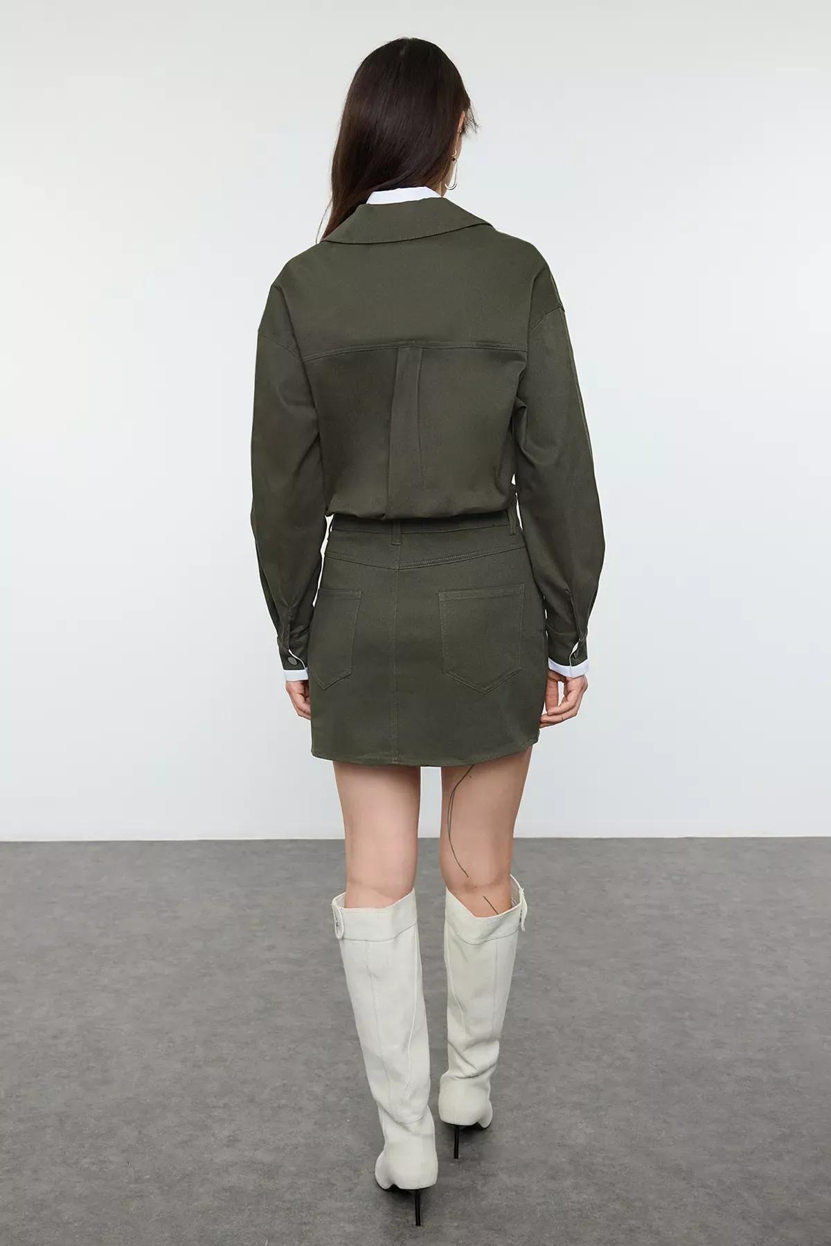 Green Plain Mini Woven Dress, Emerald, large image number 7