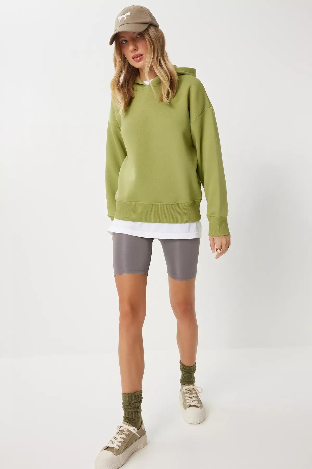 Green Hooded Raised Sweatshirt,, , large image number 1