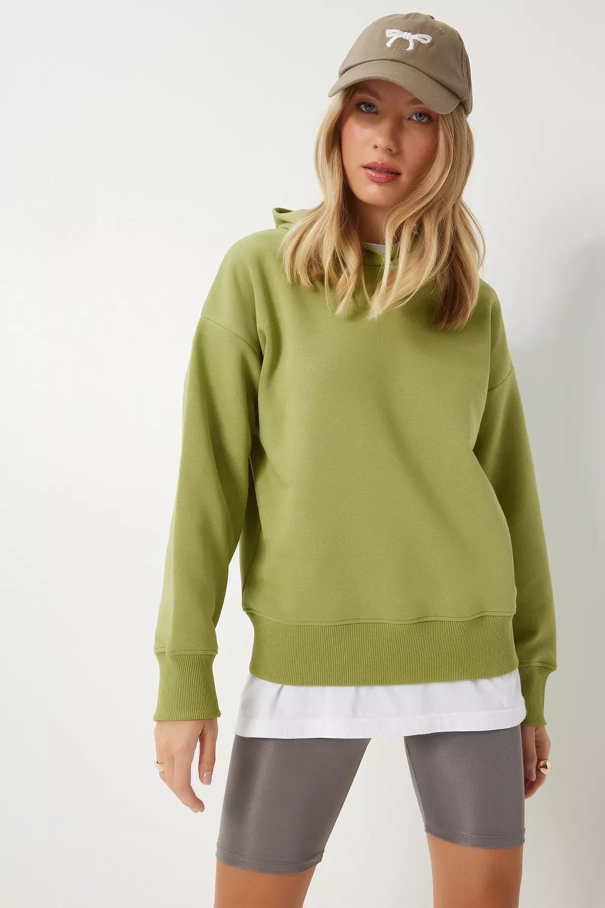 Green Hooded Raised Sweatshirt,, Green, medium