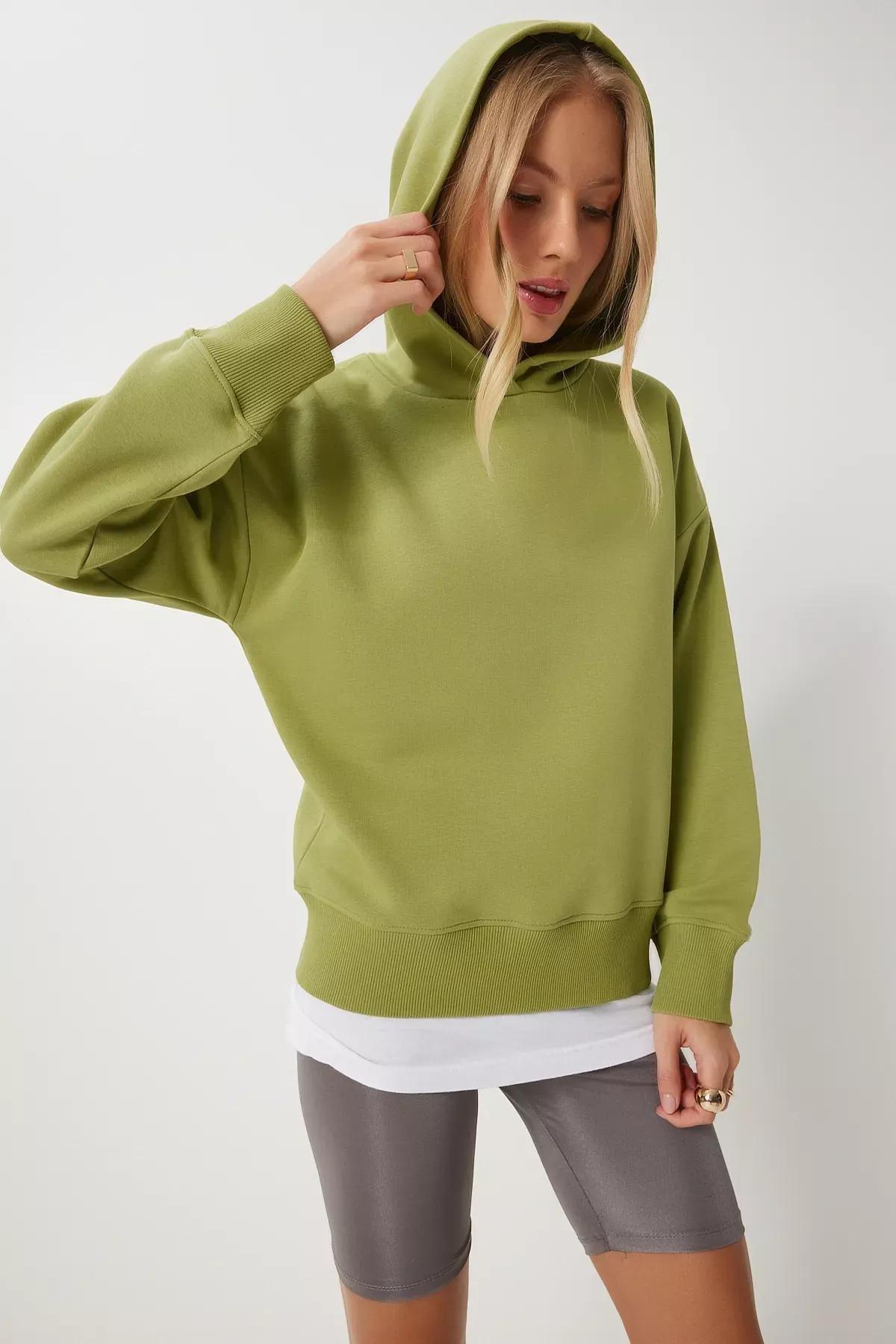 Green Hooded Raised Sweatshirt,, , large image number 3