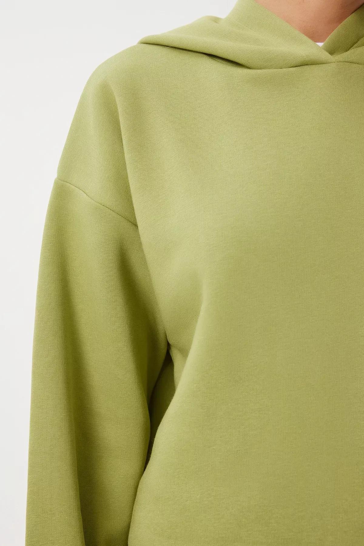 Green Hooded Raised Sweatshirt,, , large image number 4