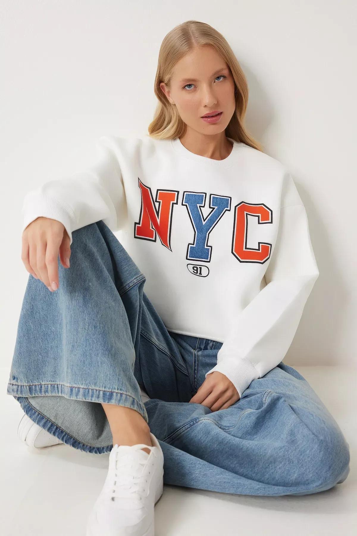 Beige Raised Knitted Sweatshirt, , large image number 0