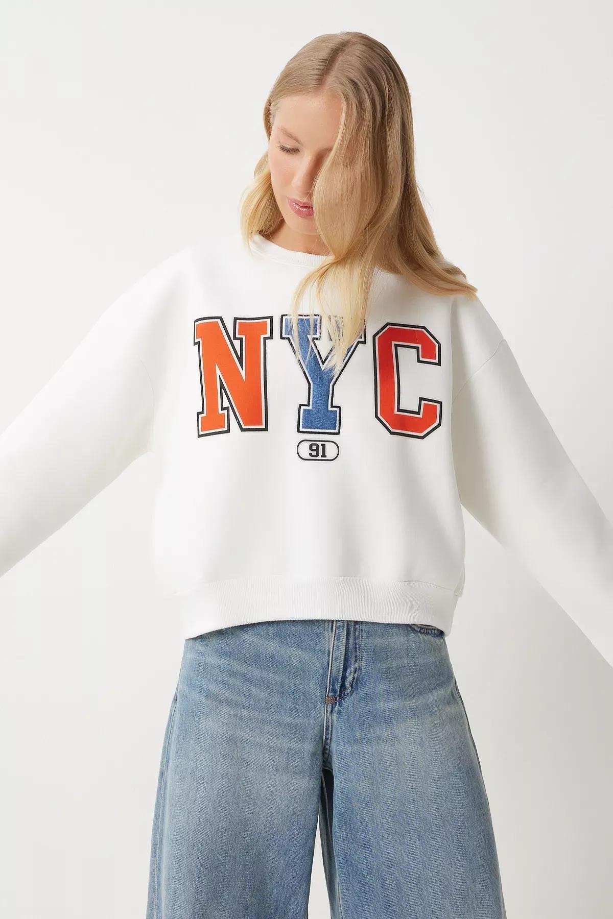 Beige Raised Knitted Sweatshirt, , large image number 1