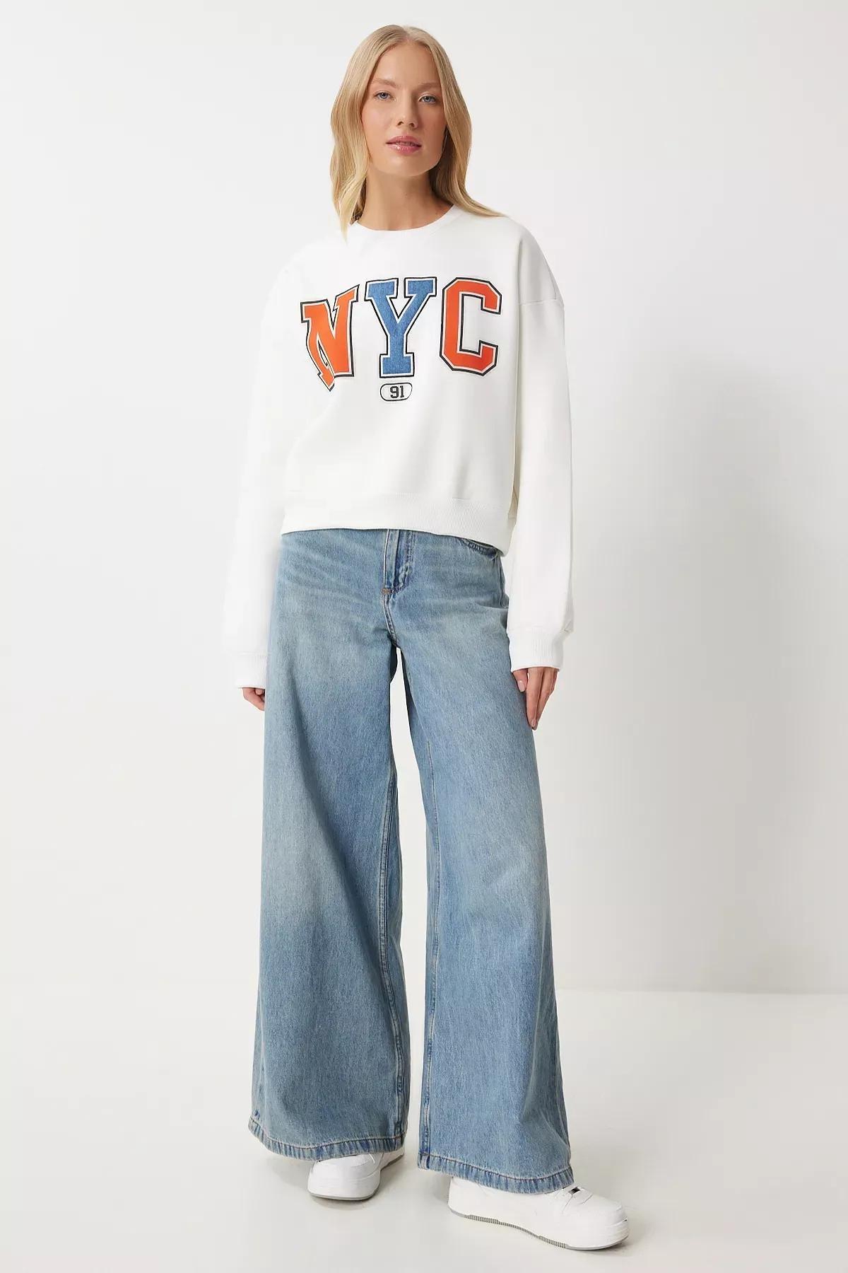 Beige Raised Knitted Sweatshirt, , large image number 2