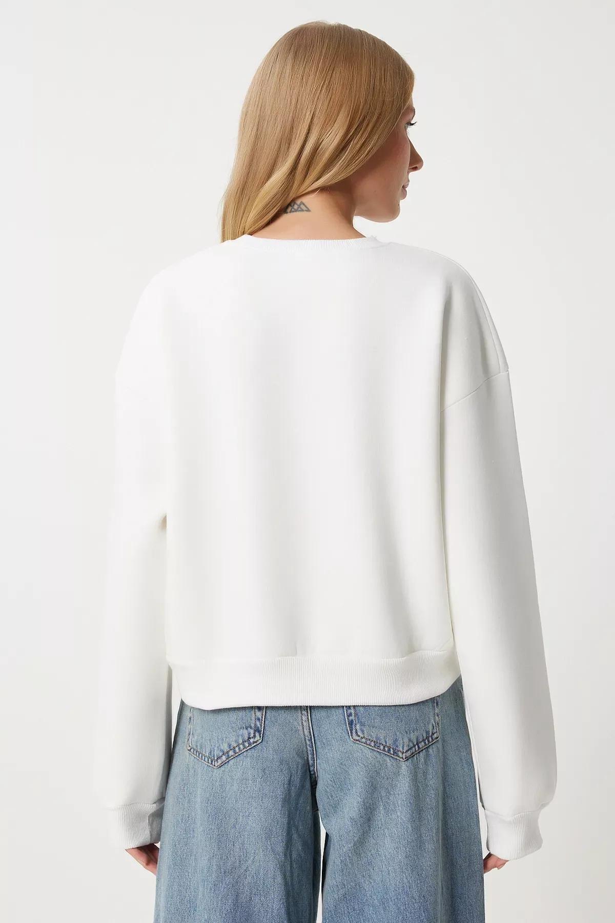 Beige Raised Knitted Sweatshirt, , large image number 4