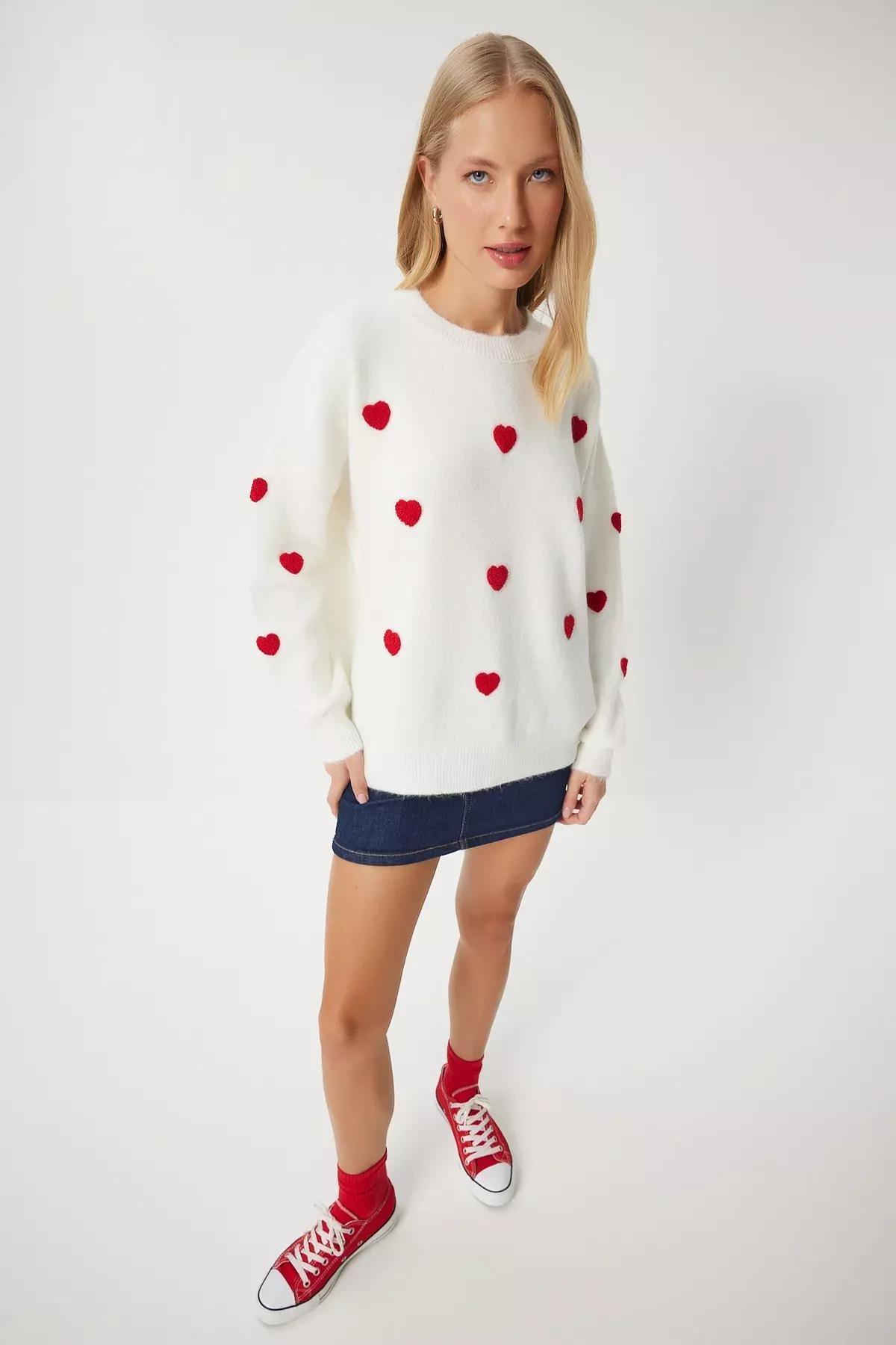 Beige Textured Oversize Knitted Sweater, Ecru, large image number 1