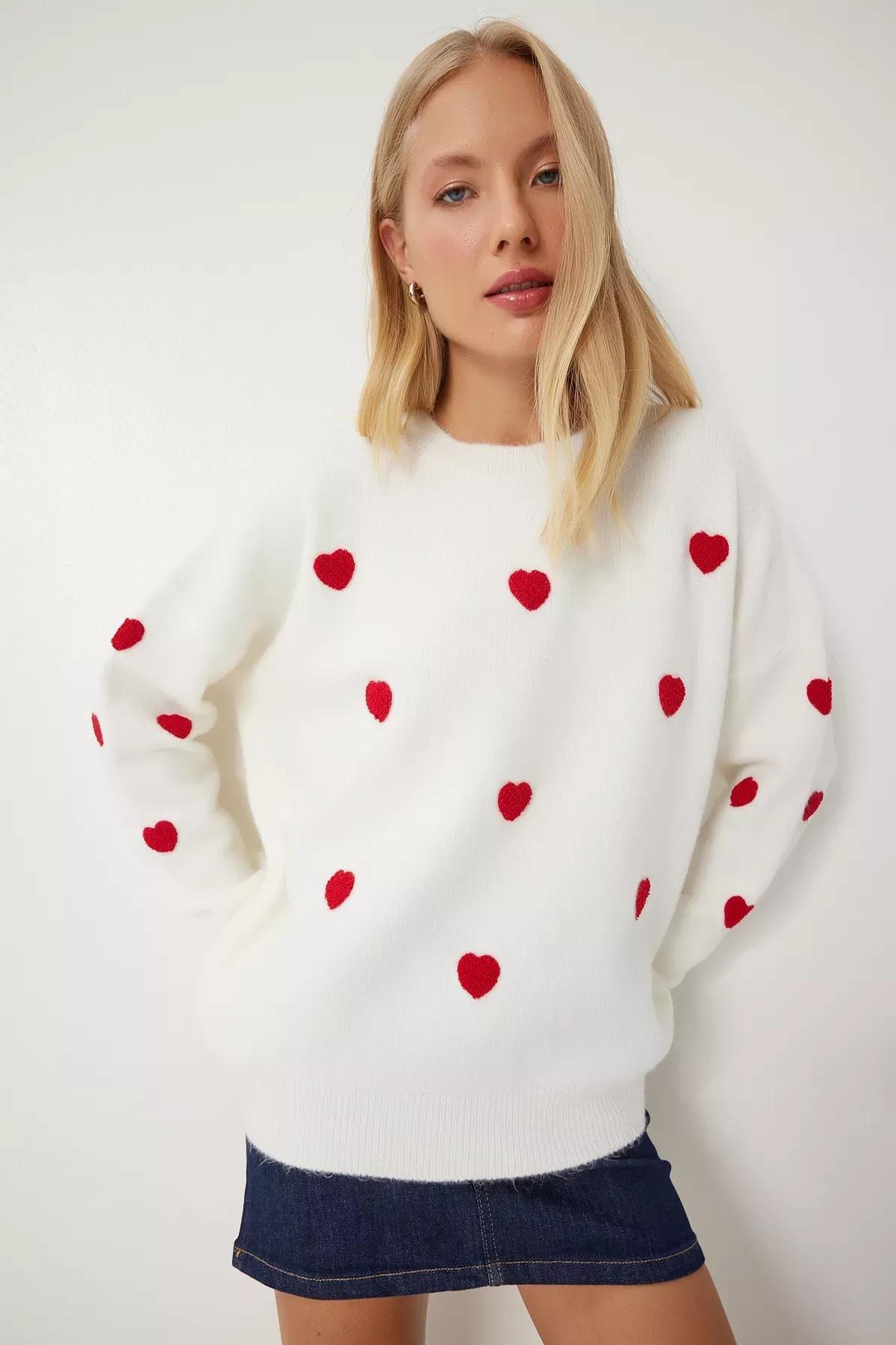 Beige Textured Oversize Knitted Sweater, Ecru, large image number 3