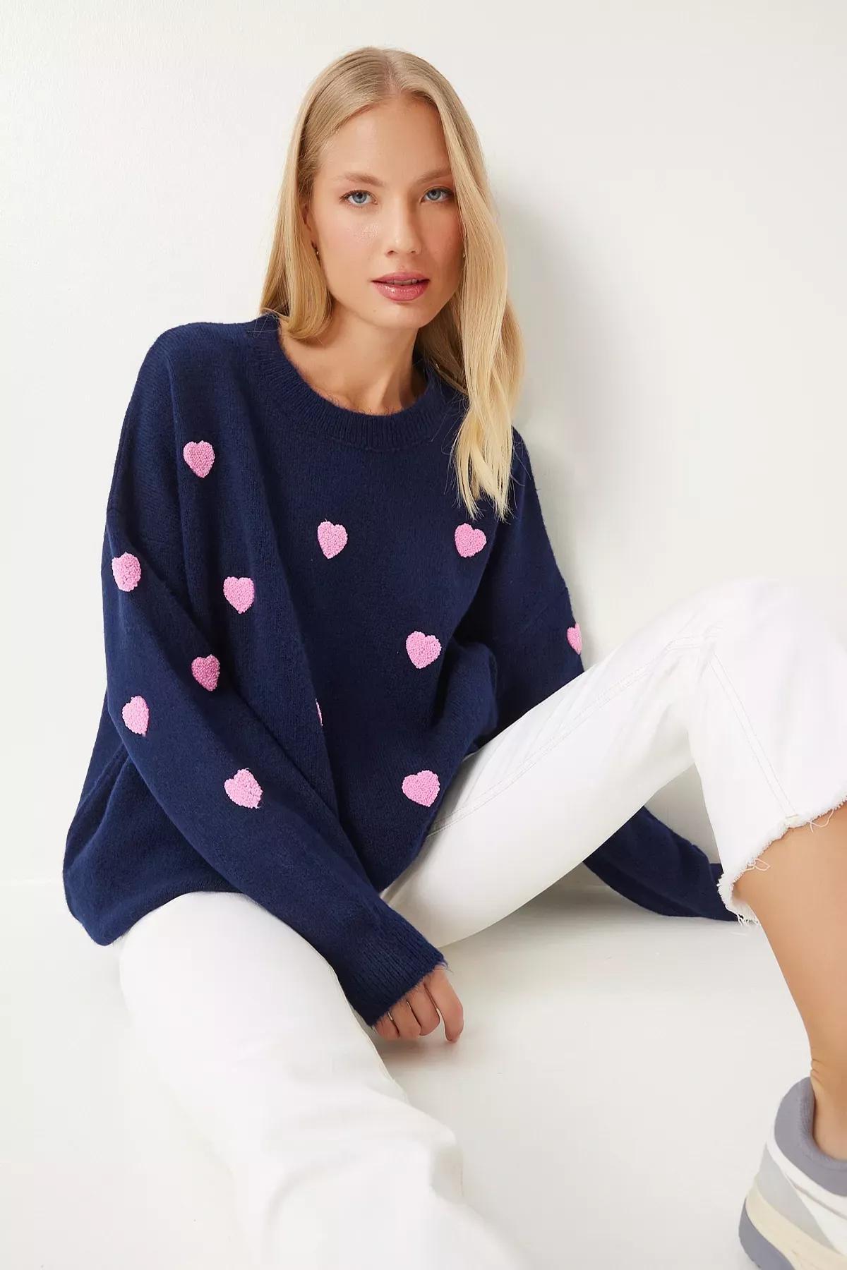 Navy Heart Knitwear Sweater, Navy blue, large image number 0