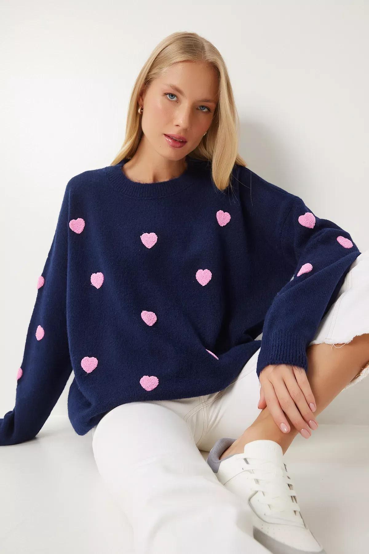 Navy Heart Knitwear Sweater, Navy blue, large image number 1