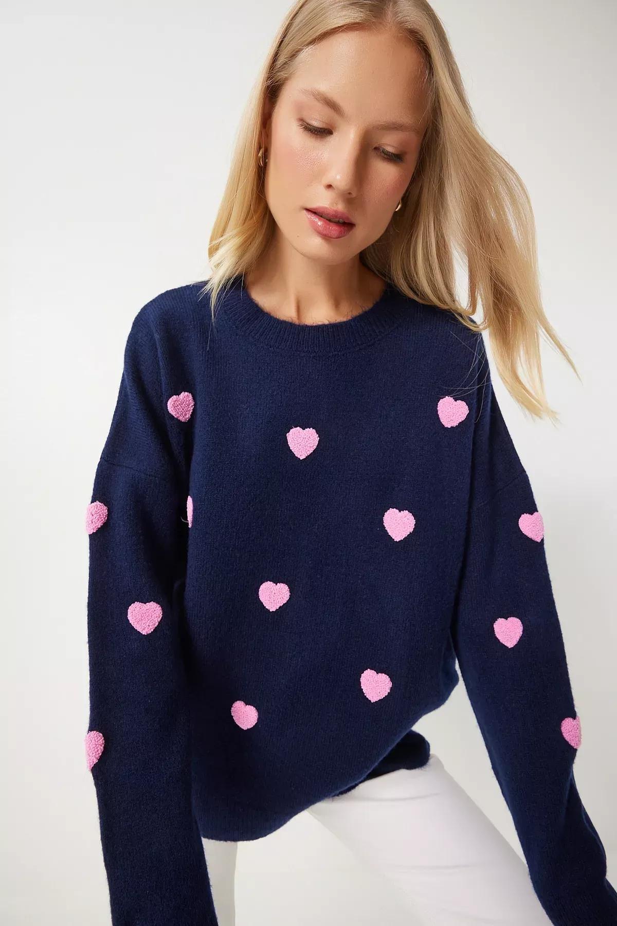 Navy Heart Knitwear Sweater, Navy blue, large image number 2