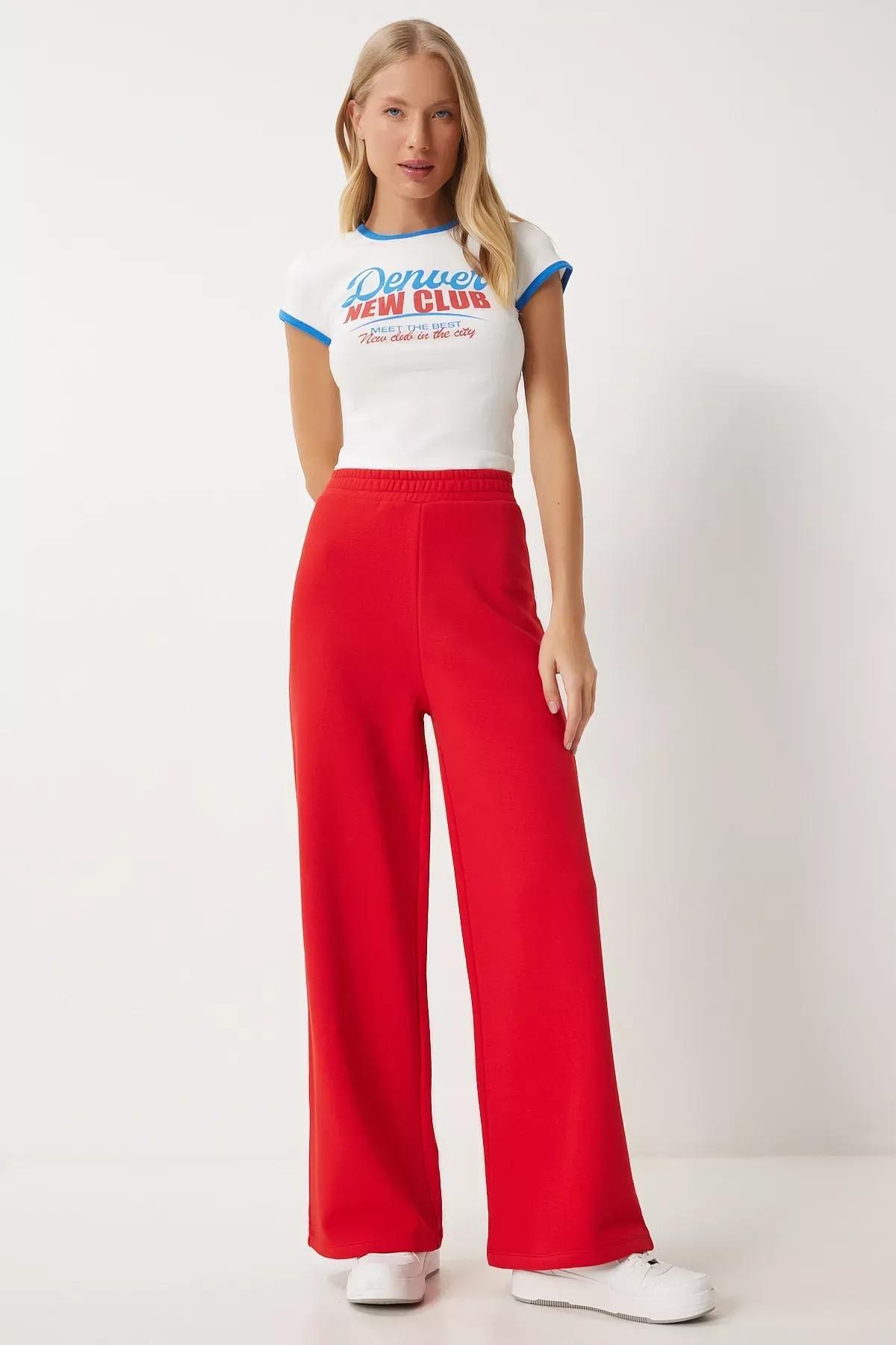 Red Thick Wide Leg Sweatpants, , large image number 0