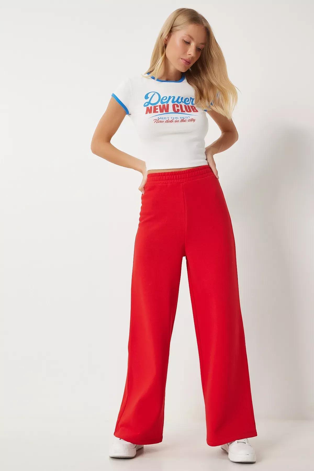 Red Thick Wide Leg Sweatpants, , large image number 1