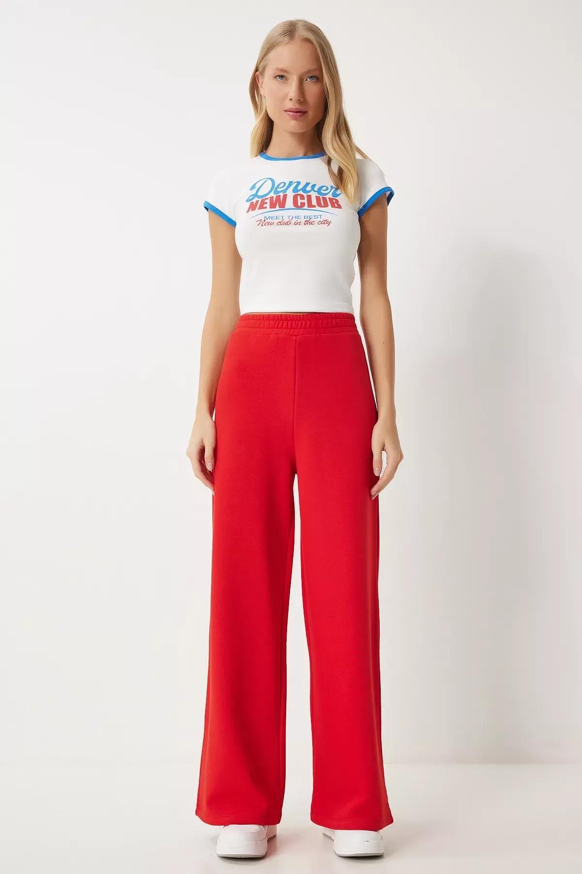 Red Thick Wide Leg Sweatpants, , large image number 2