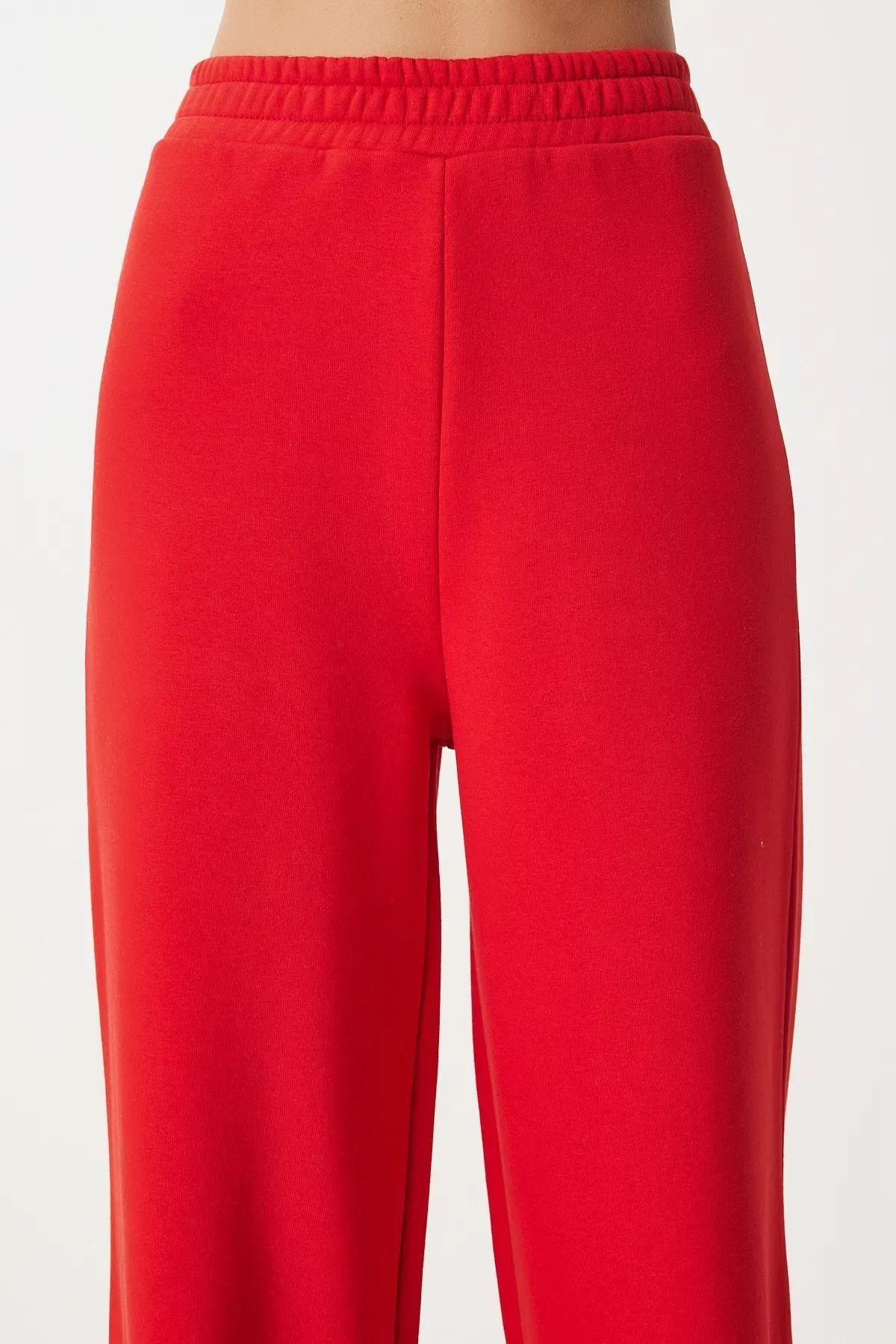 Red Thick Wide Leg Sweatpants, , large image number 4