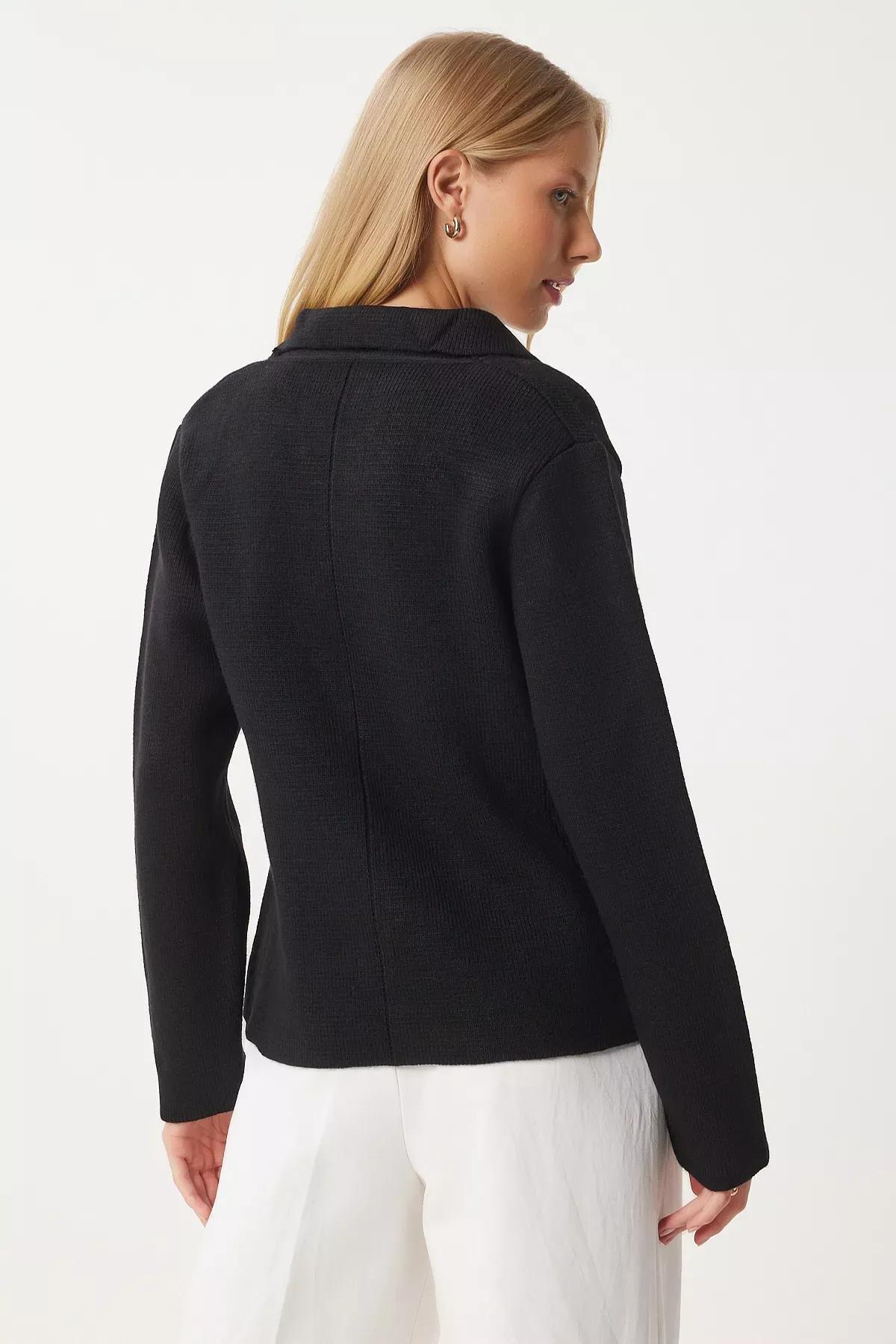 Black Pearl Button Knitwear Cardigan Jacket, BLACK, large image number 4