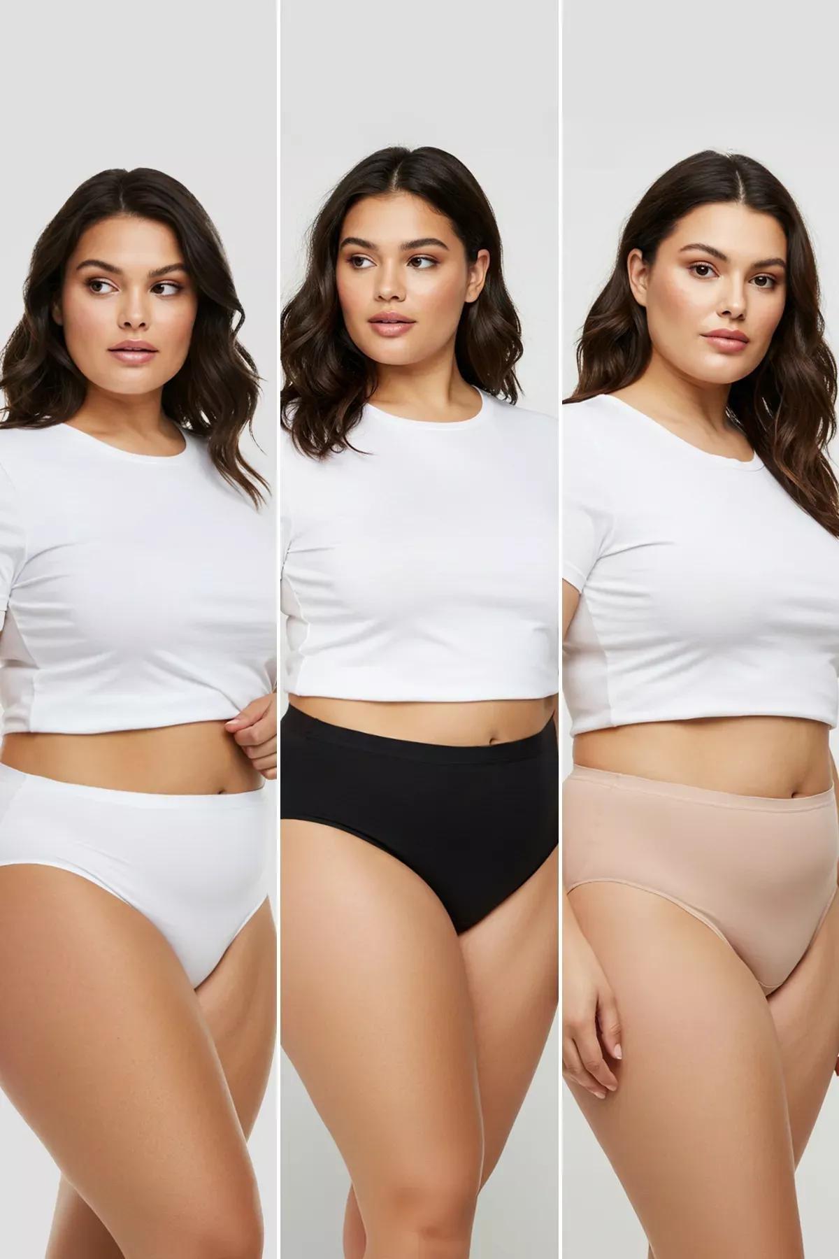 Multicolour Bamboo Classic Knitted Panties, Set Of 3, Black-White-Skin, large image number 1