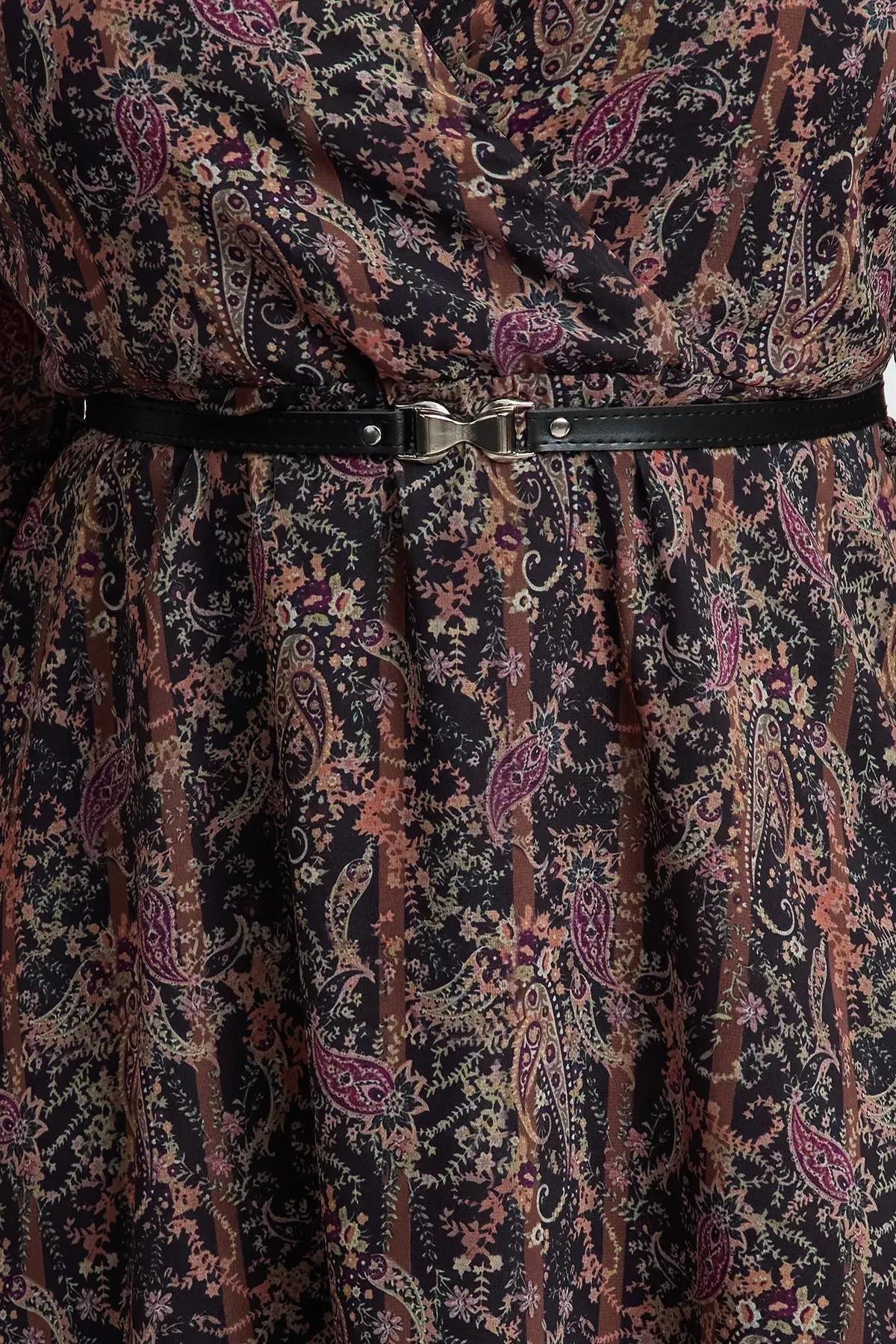 Brown floral belted A-Line dress, Brown, large image number 13