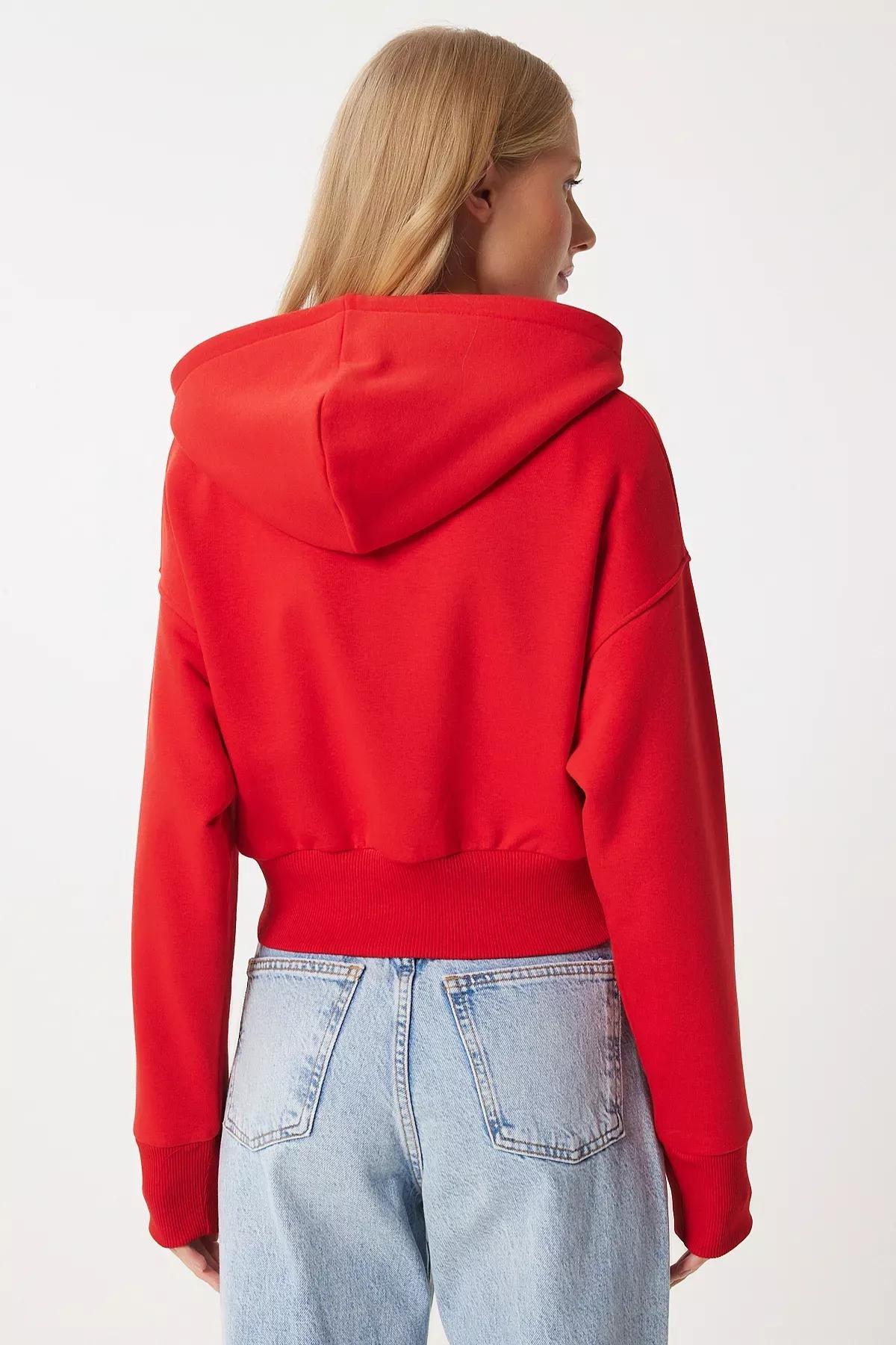Red Hooded Zippered Sweatshirt, Red, large image number 6