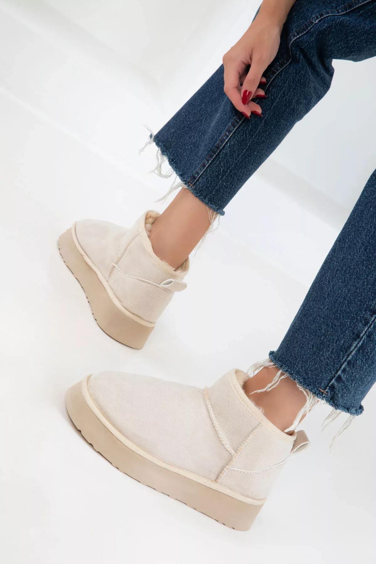 Beige Suede Boots, C101_2041, large image number 3