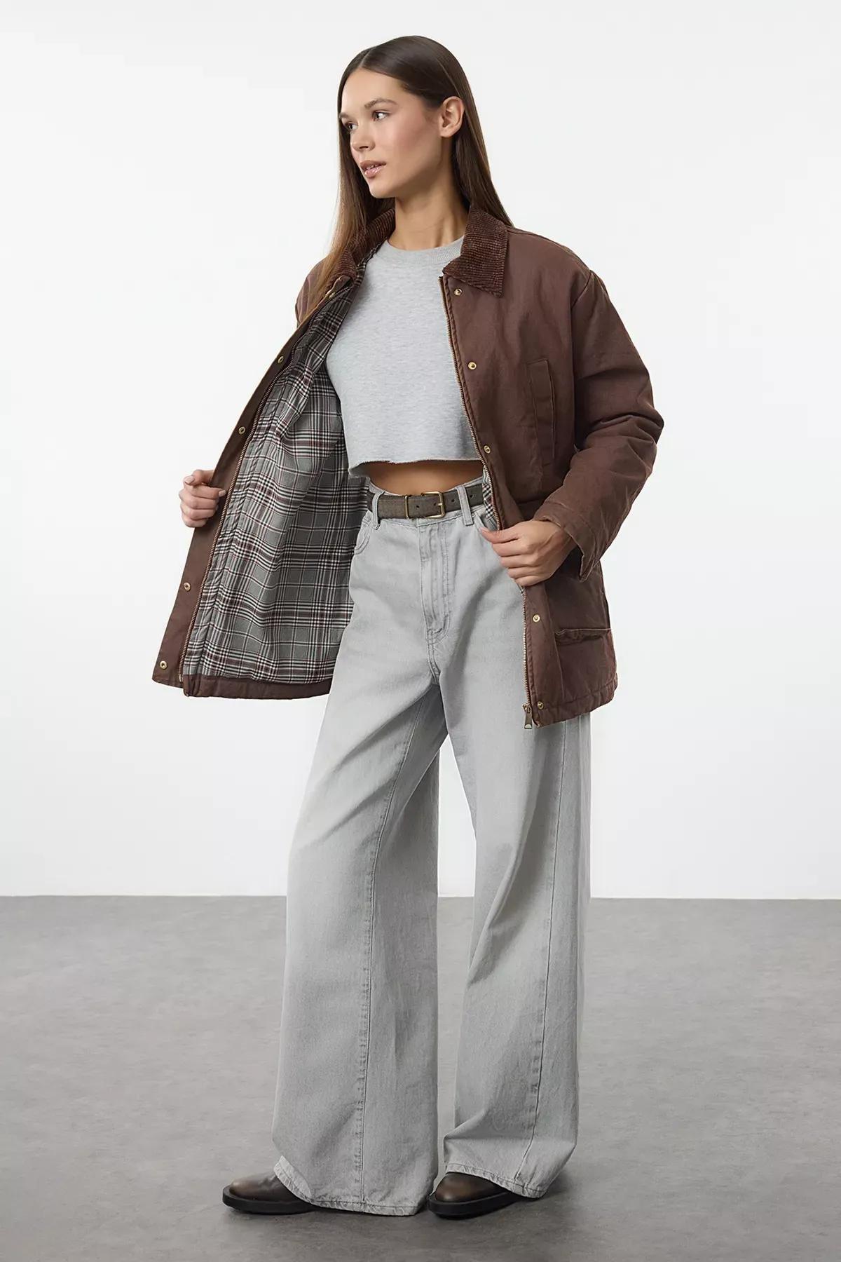 Brown Waxed Gabardine Velvet Lined Jacket, , large image number 1