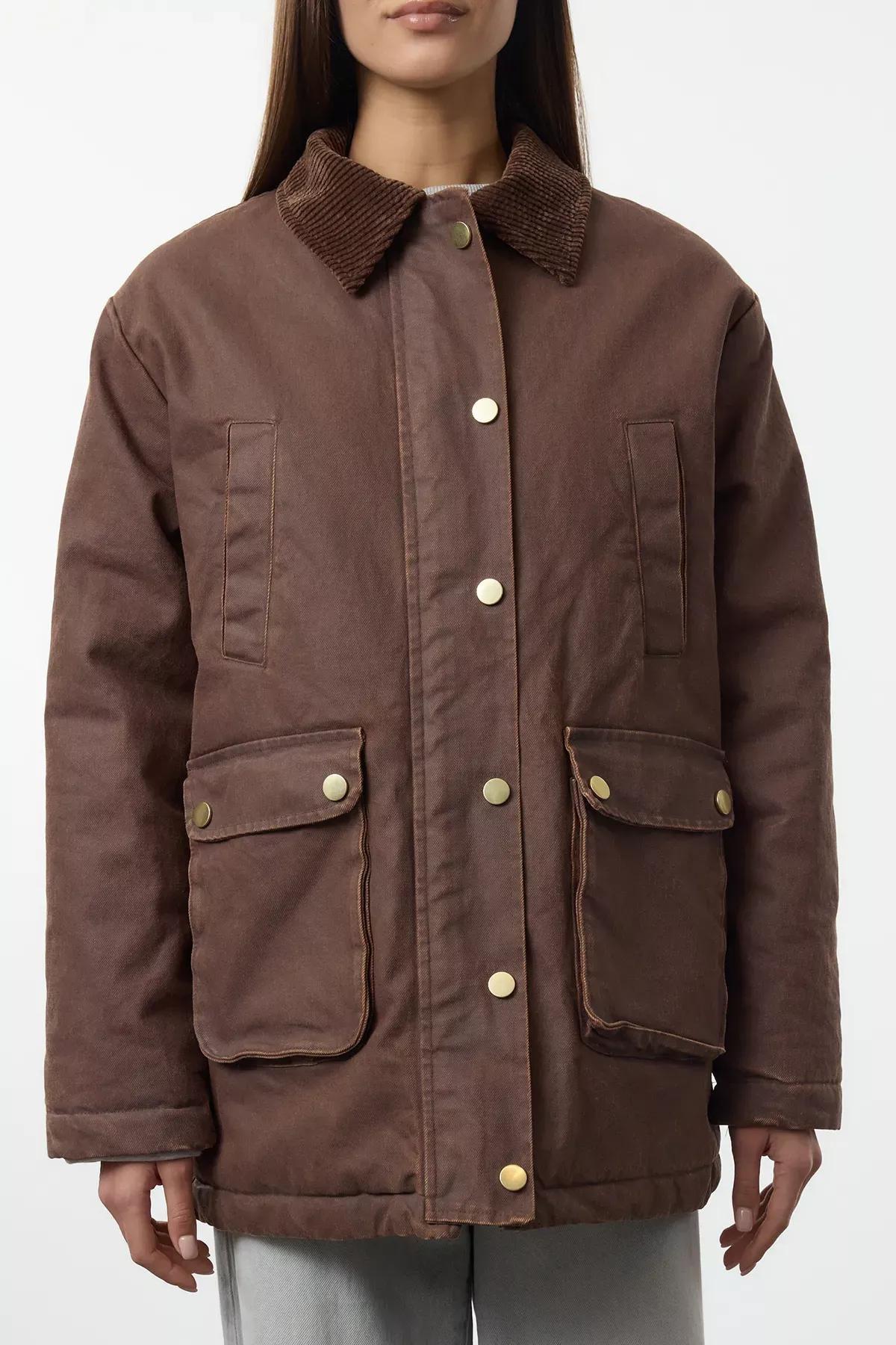 Brown Waxed Gabardine Velvet Lined Jacket, , large image number 3