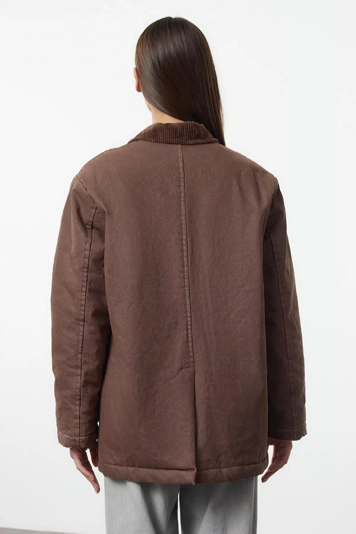 Brown Waxed Gabardine Velvet Lined Jacket, , large image number 4
