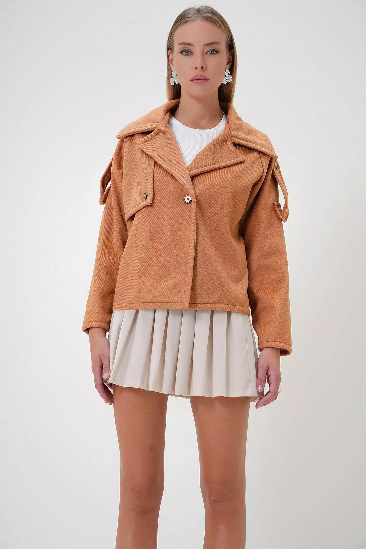 Brown Double Breasted Unlined Jacket, Cinnamon, large image number 1