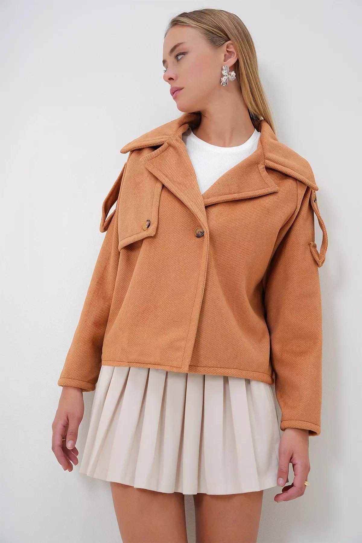 Brown Double Breasted Unlined Jacket, Cinnamon, large image number 3