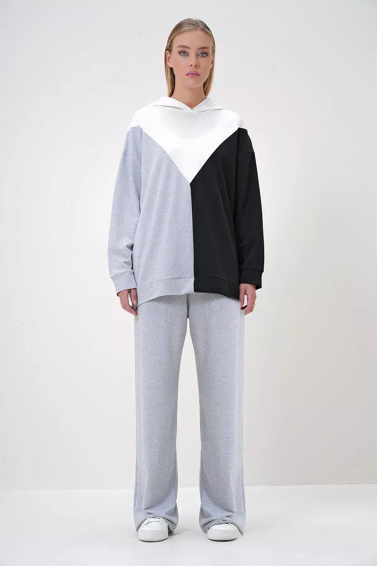 Grey Hooded Color Block Set, Grey, large image number 0