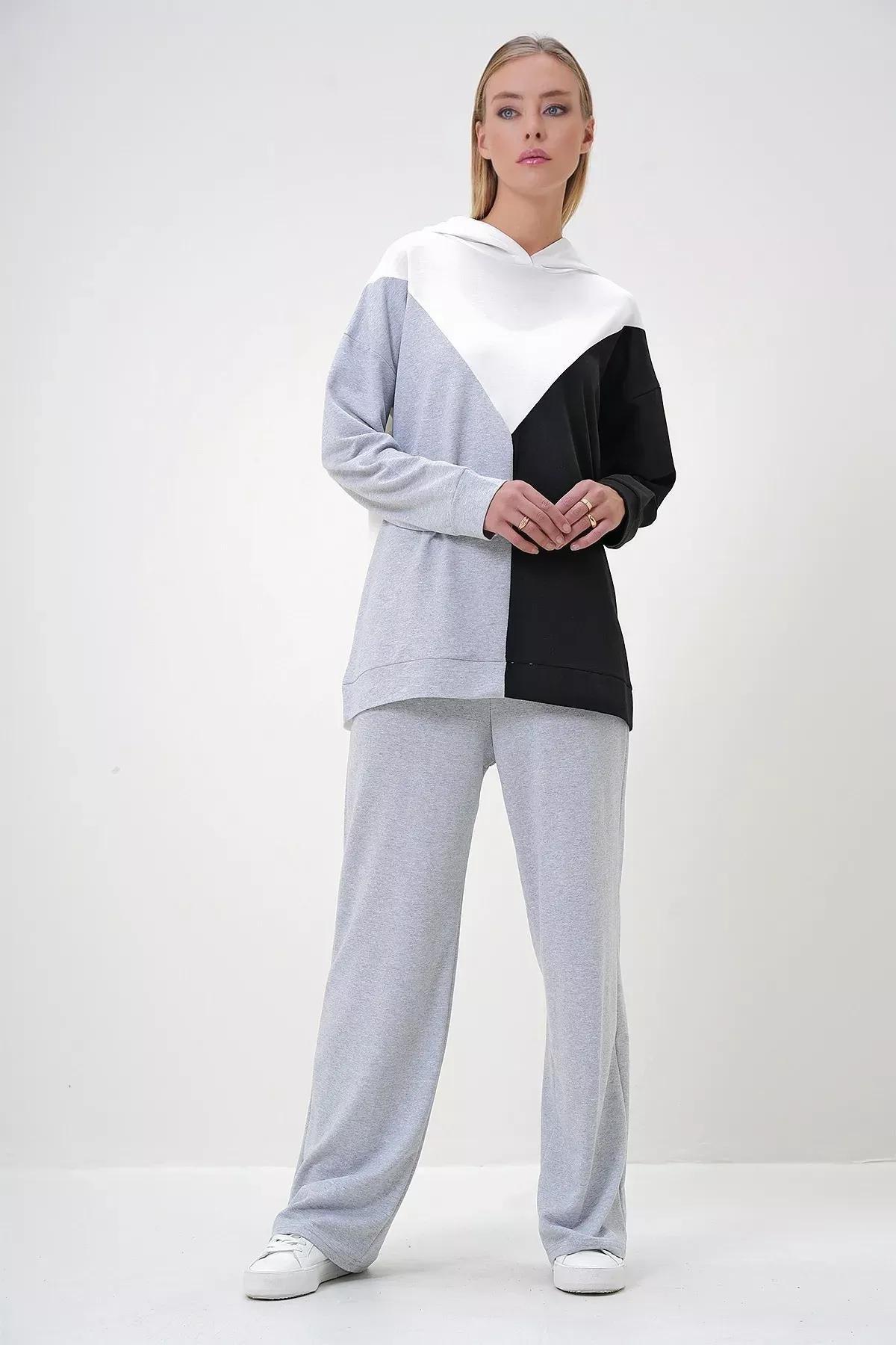 Grey Hooded Color Block Set, Grey, large image number 1