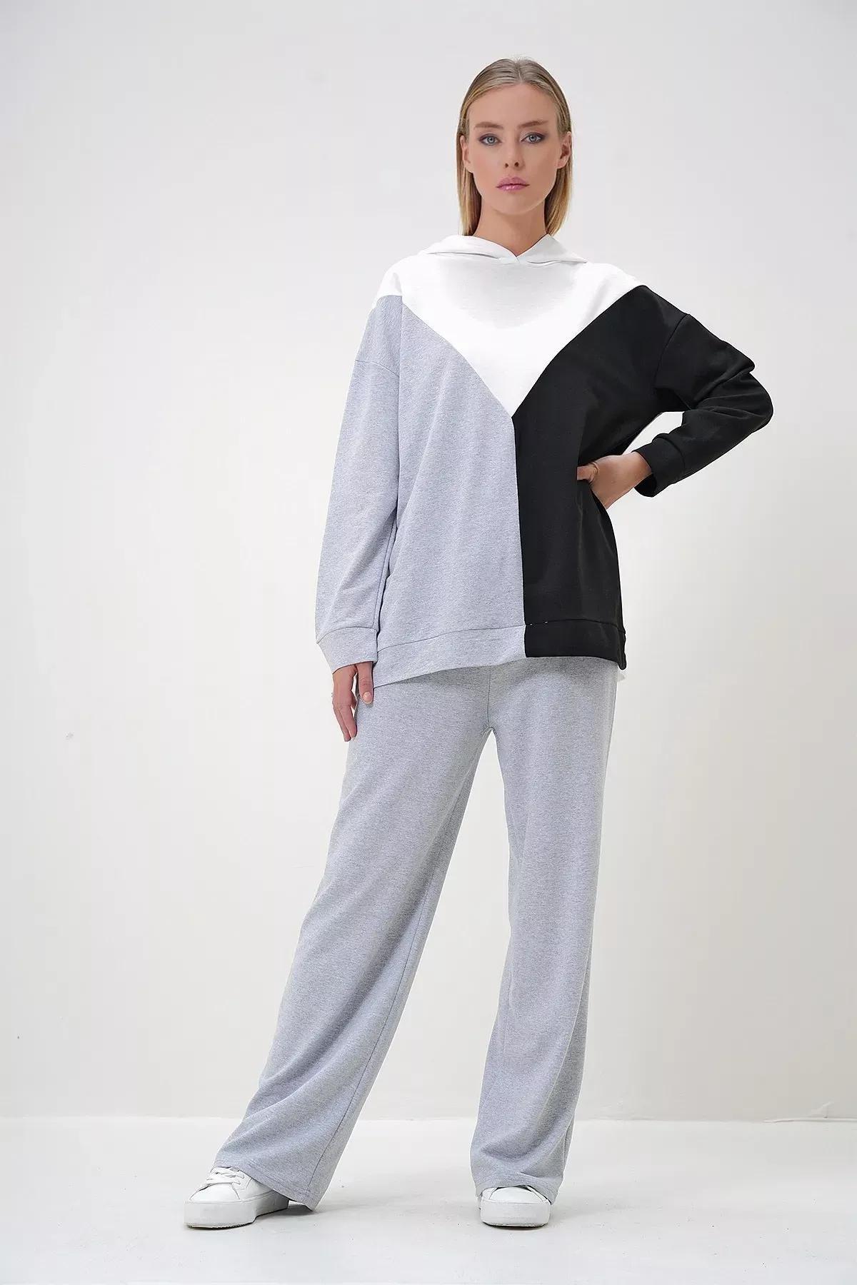 Grey Hooded Color Block Set, Grey, large image number 2