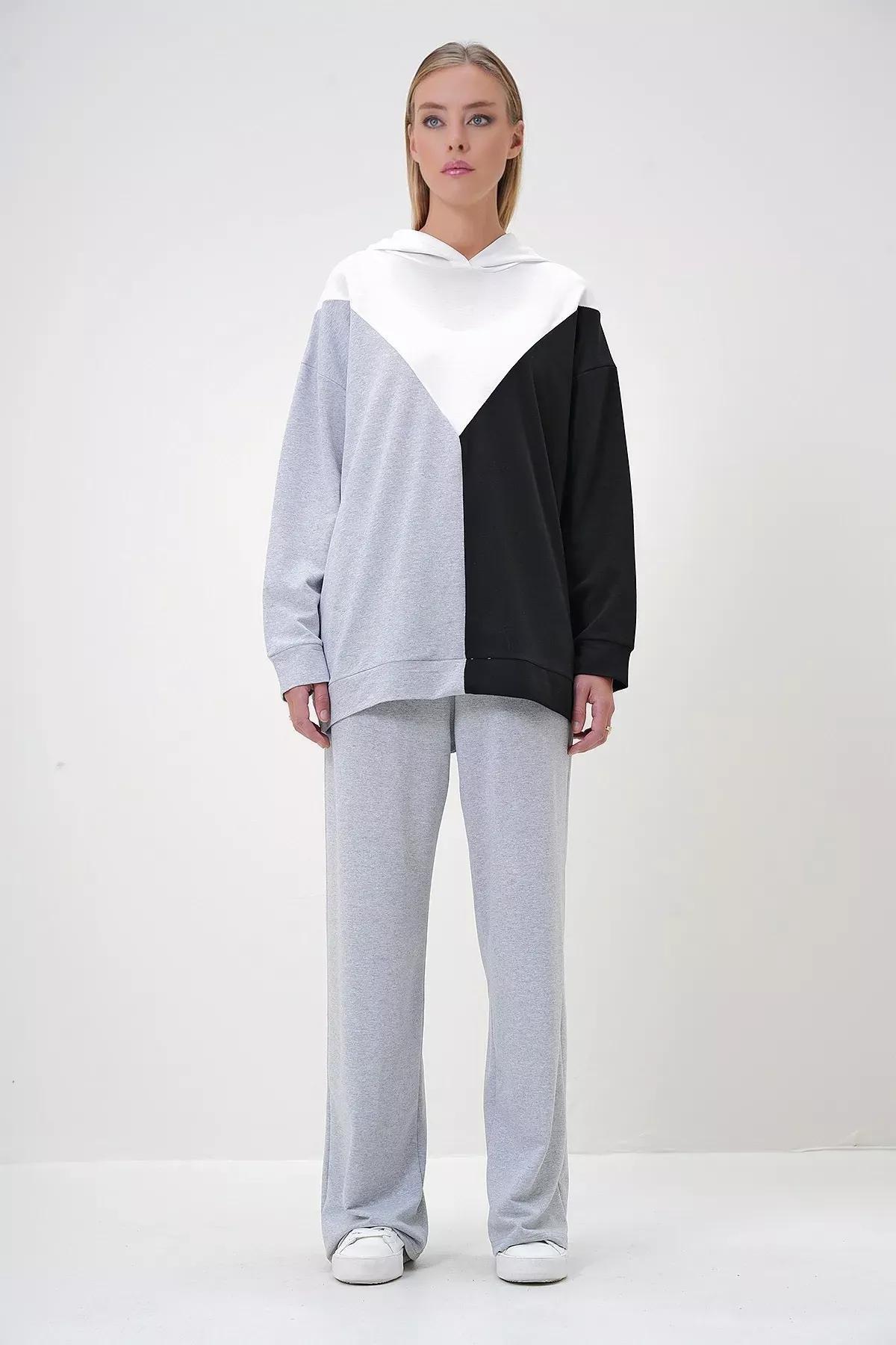 Grey Hooded Color Block Set, Grey, large image number 3