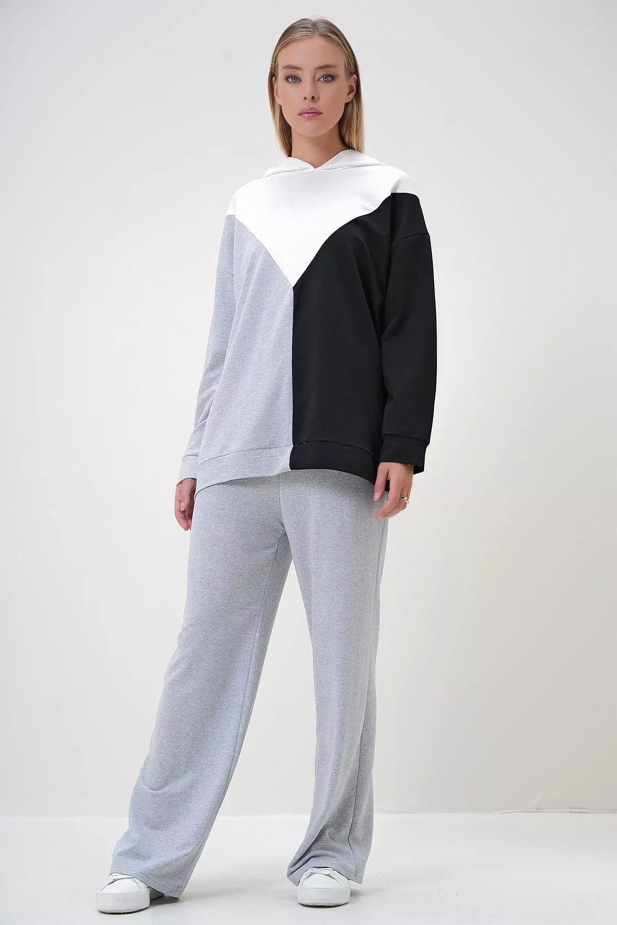 Grey Hooded Color Block Set, Grey, large image number 4