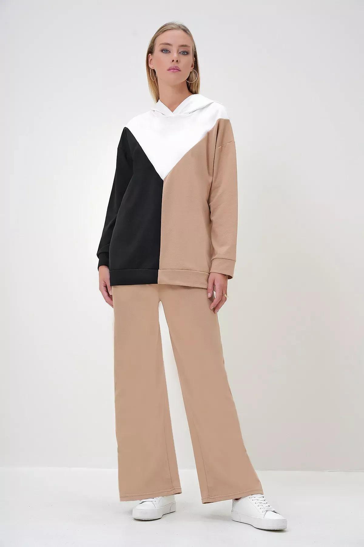 Black Beige Hooded Set, BLACK ECRU, medium