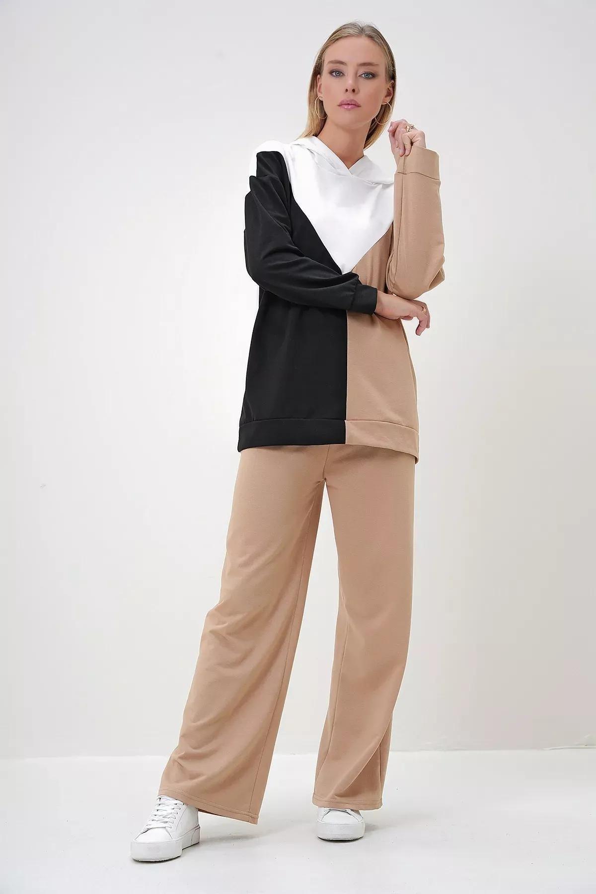 Black Beige Hooded Set, BLACK ECRU, large image number 1