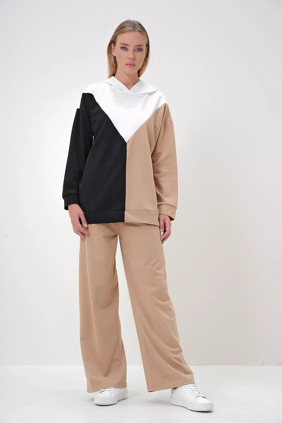 Black Beige Hooded Set, BLACK ECRU, large image number 2