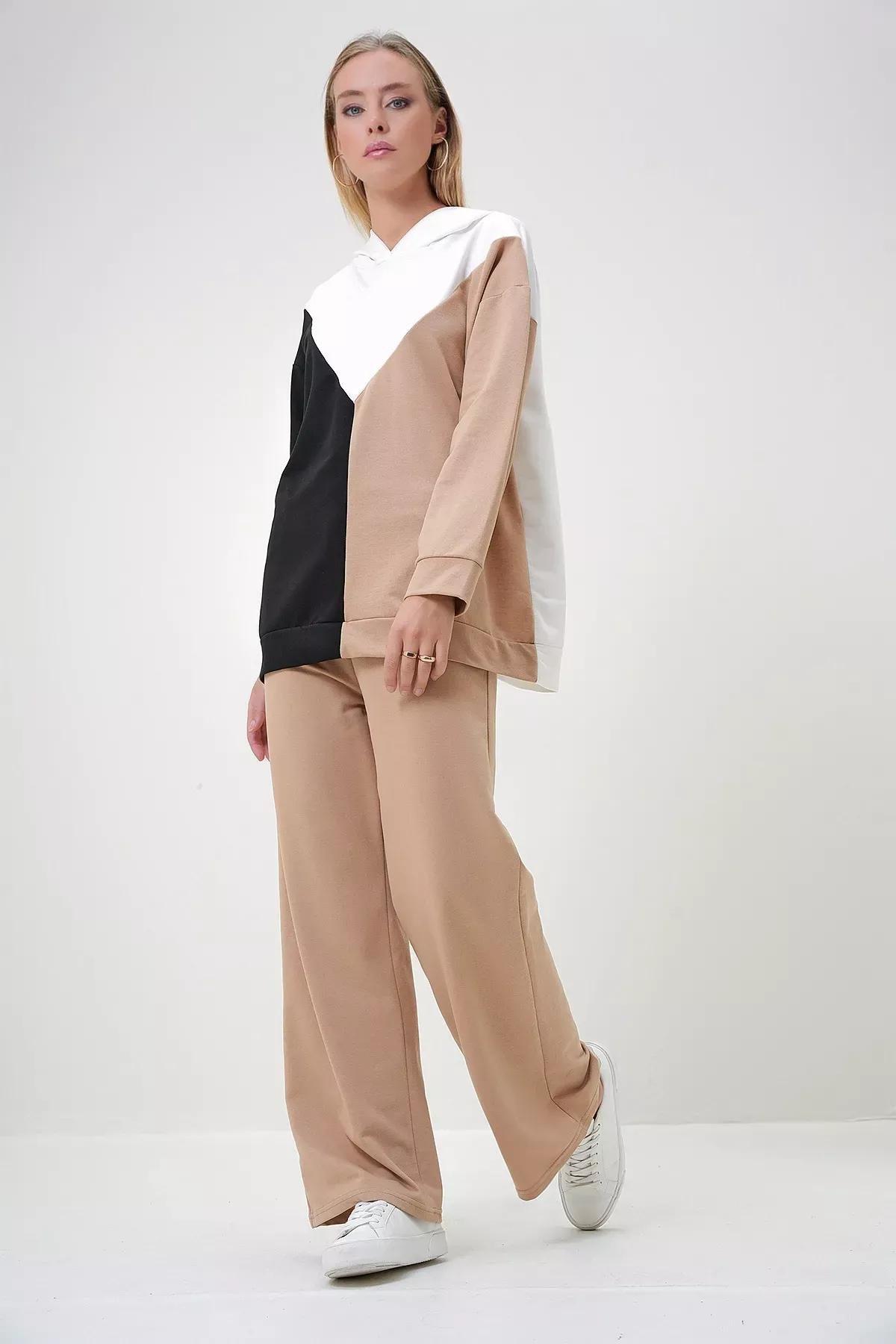 Black Beige Hooded Set, BLACK ECRU, large image number 3