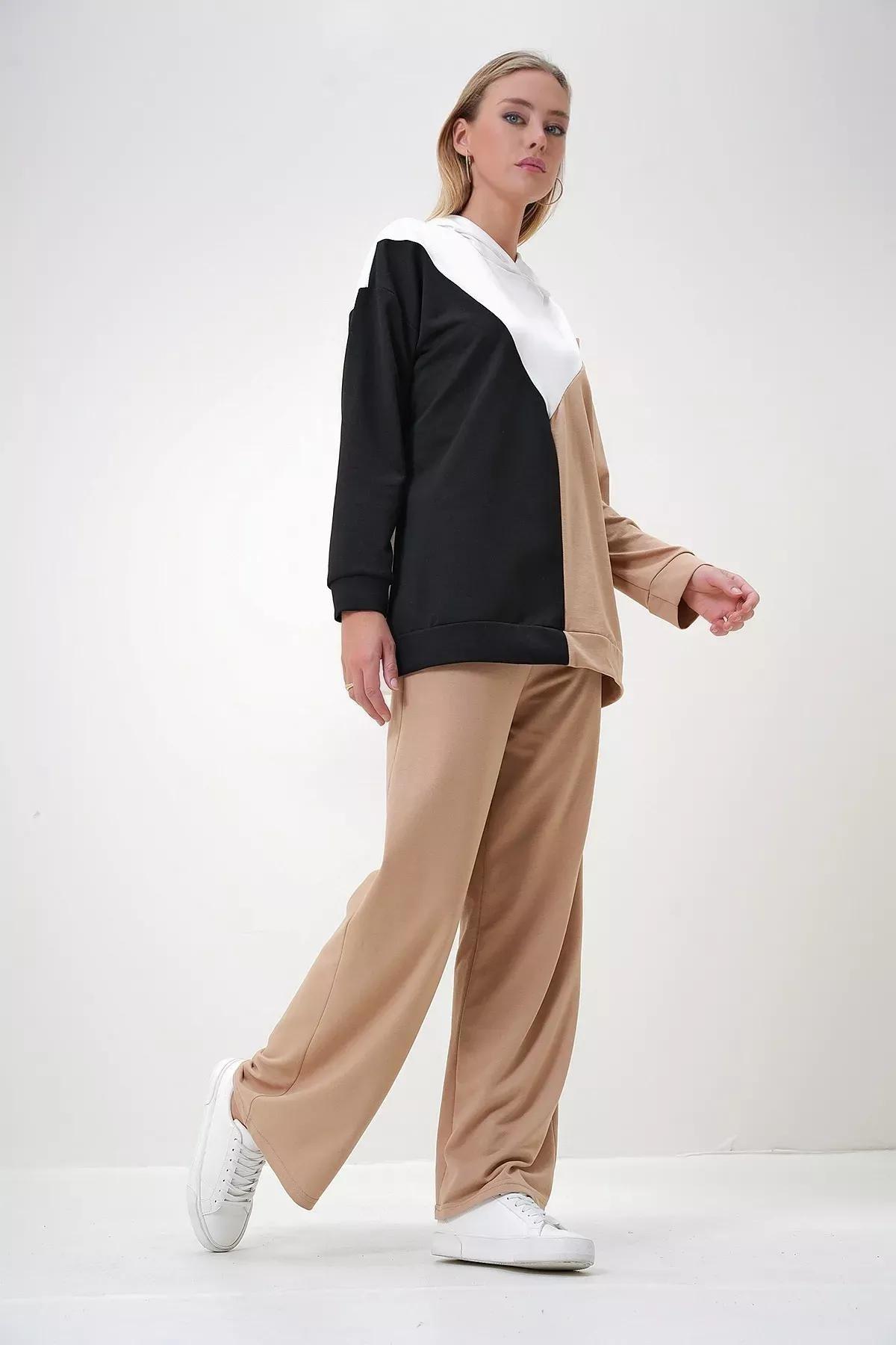 Black Beige Hooded Set, BLACK ECRU, large image number 4