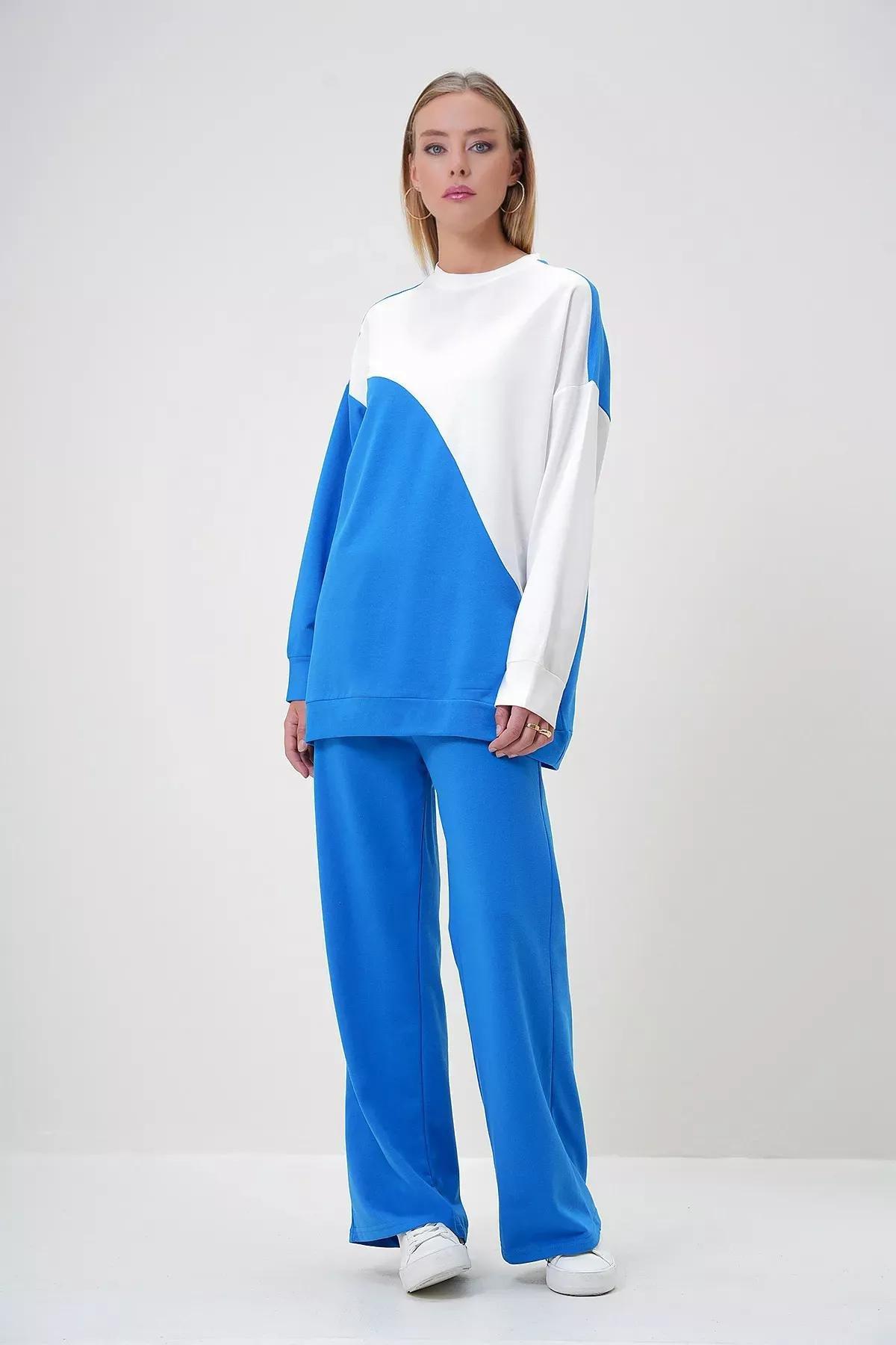 Blue Color Block Knit Set, , large image number 0
