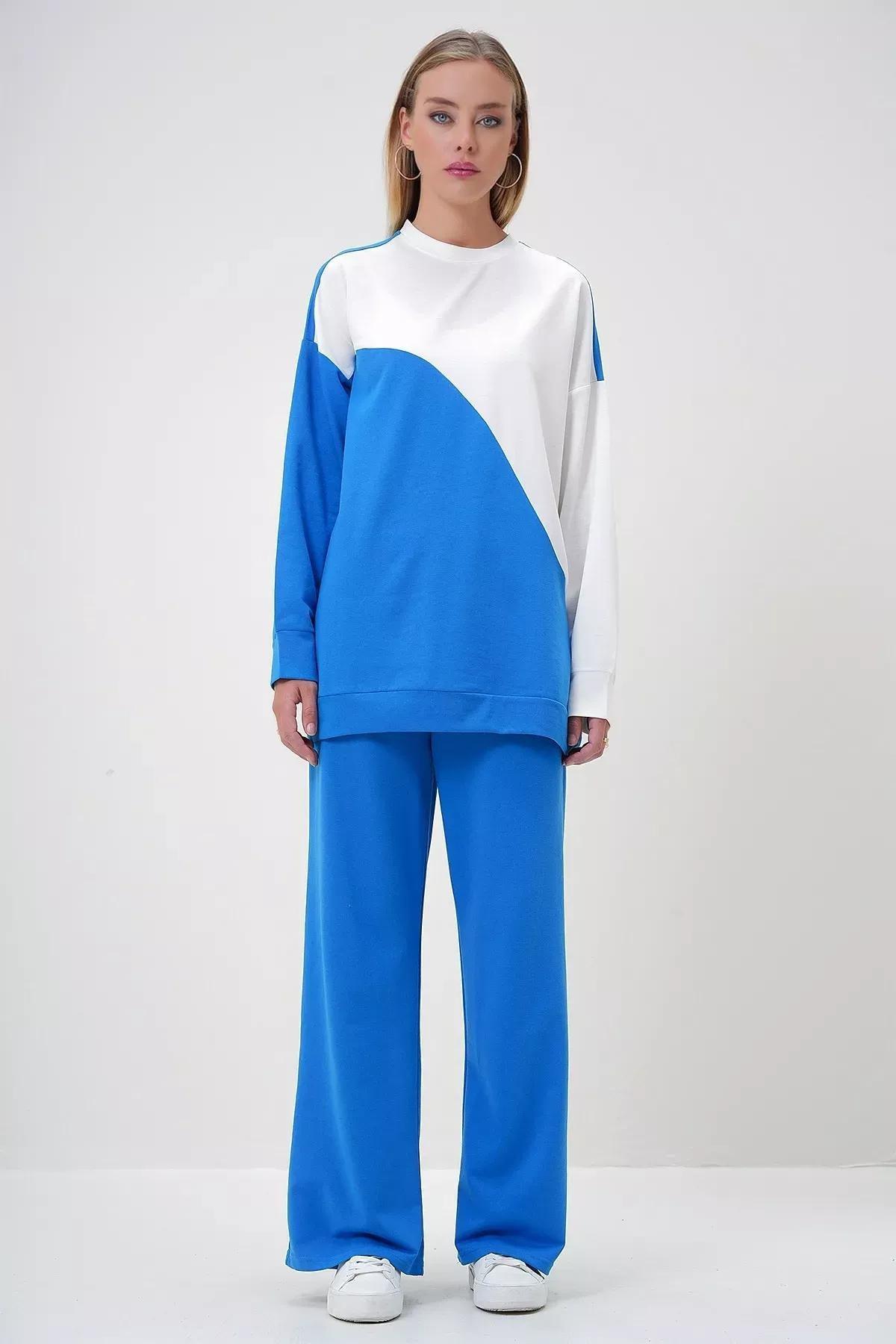 Blue Color Block Knit Set, , large image number 1