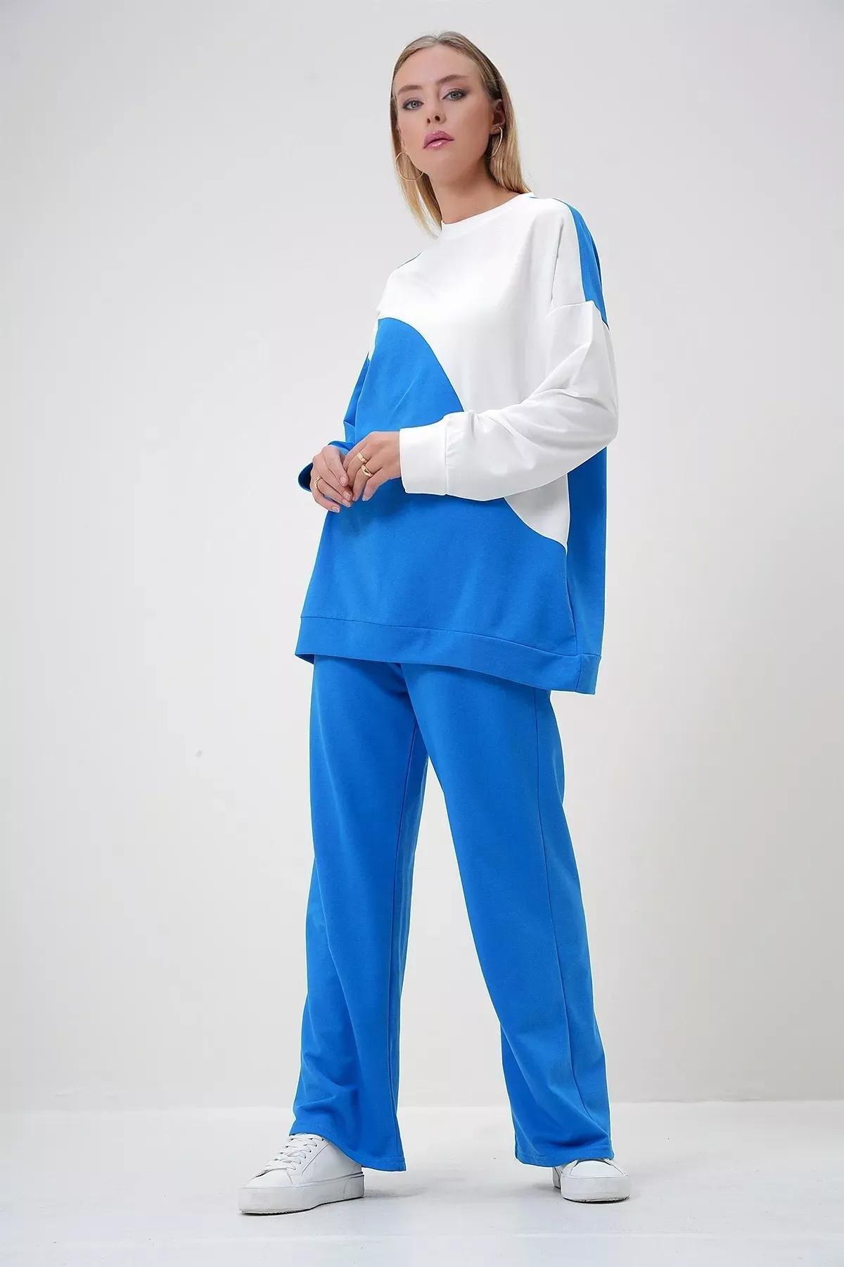 Blue Color Block Knit Set, , large image number 2