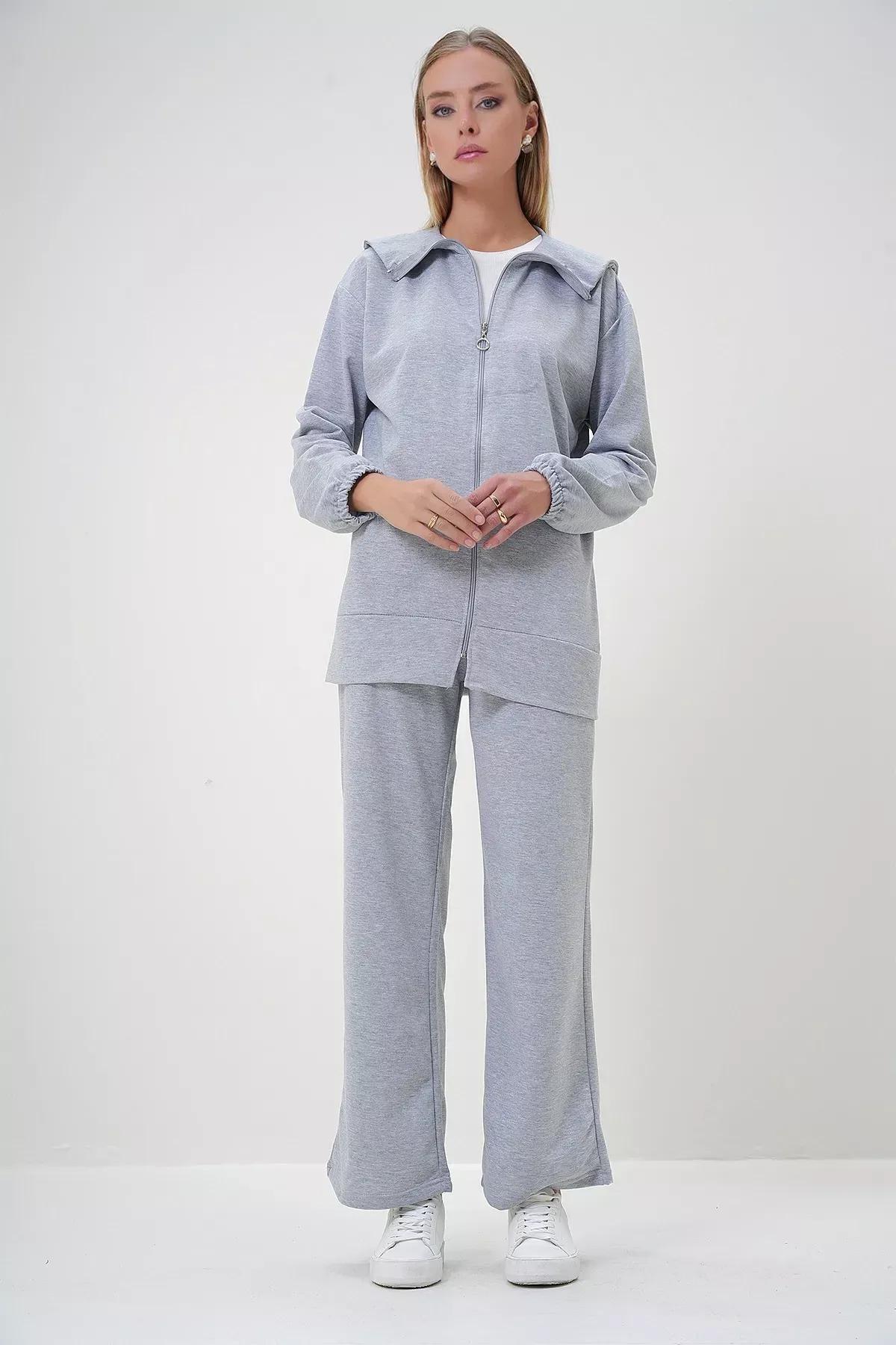 Grey Polo Jacket Trouser Set, , large image number 3