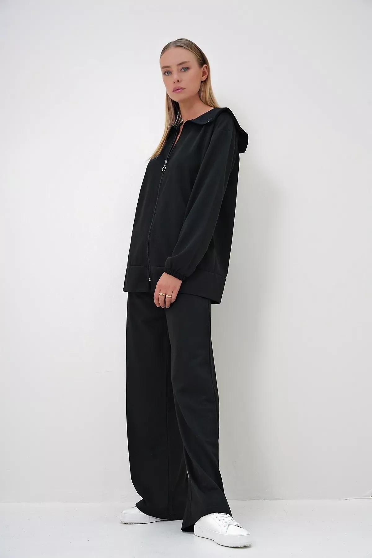 Black polo collar jacket set, , large image number 3