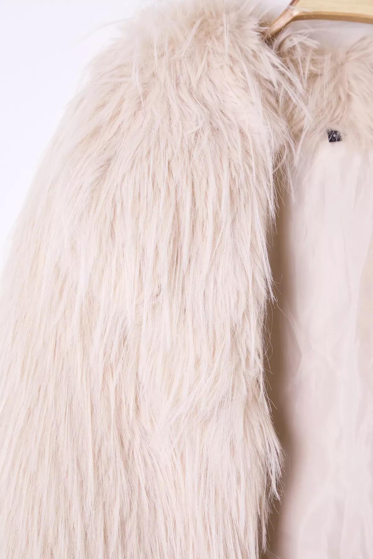Beige Regular Fit Fur Coat, , large image number 7
