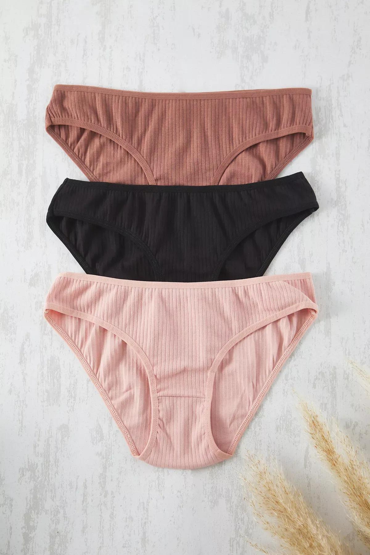 Brown-Multi Ribbed Panties, set of 3, C101_5650, large image number 0