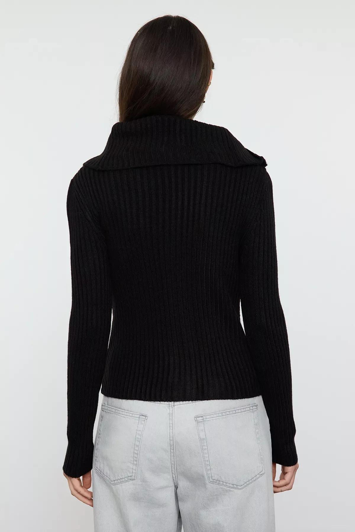Black Zippered Knitted Cardigan, , large image number 4