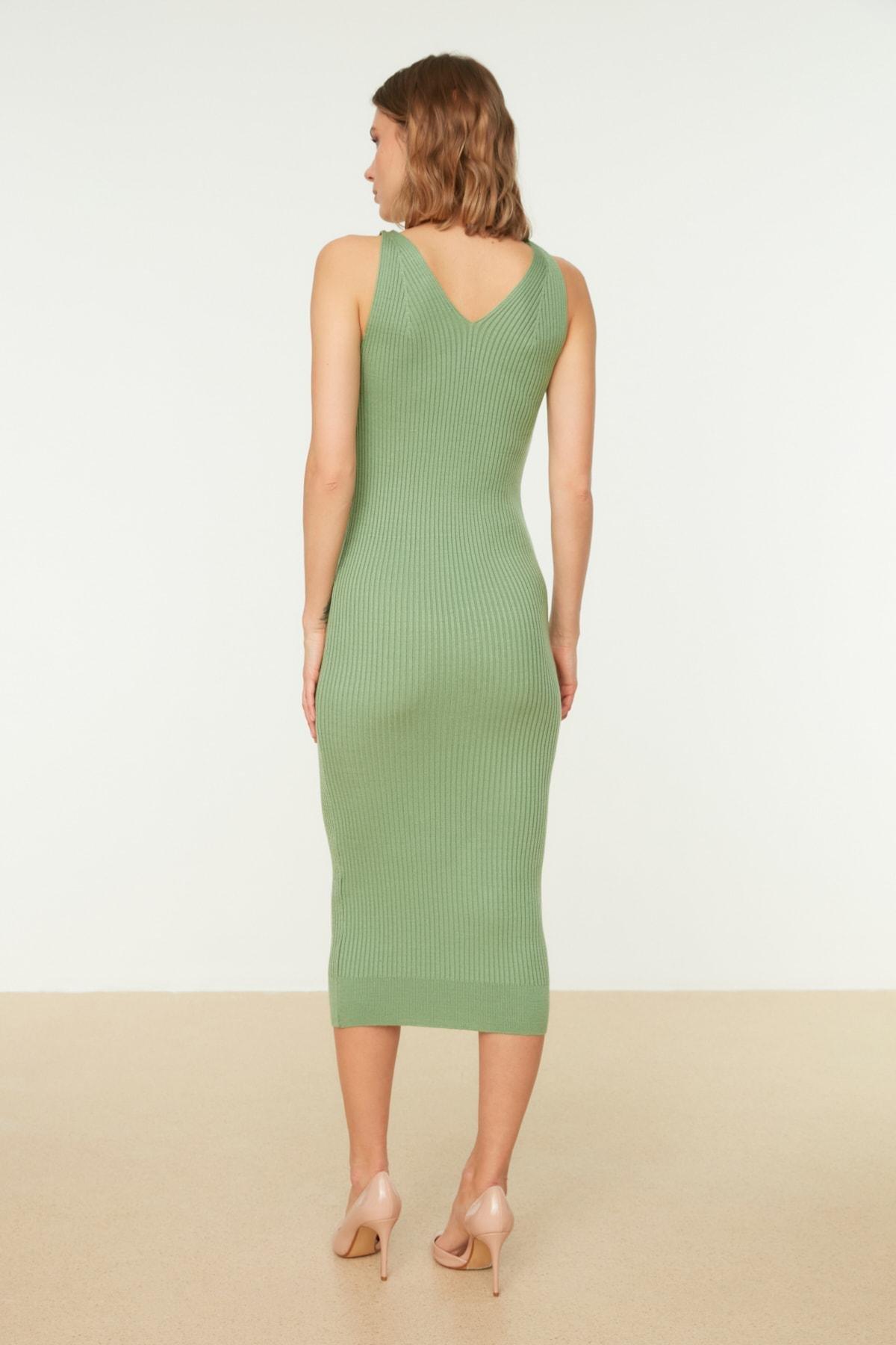 Green Bodycon V-Neck Dress, , large image number 4