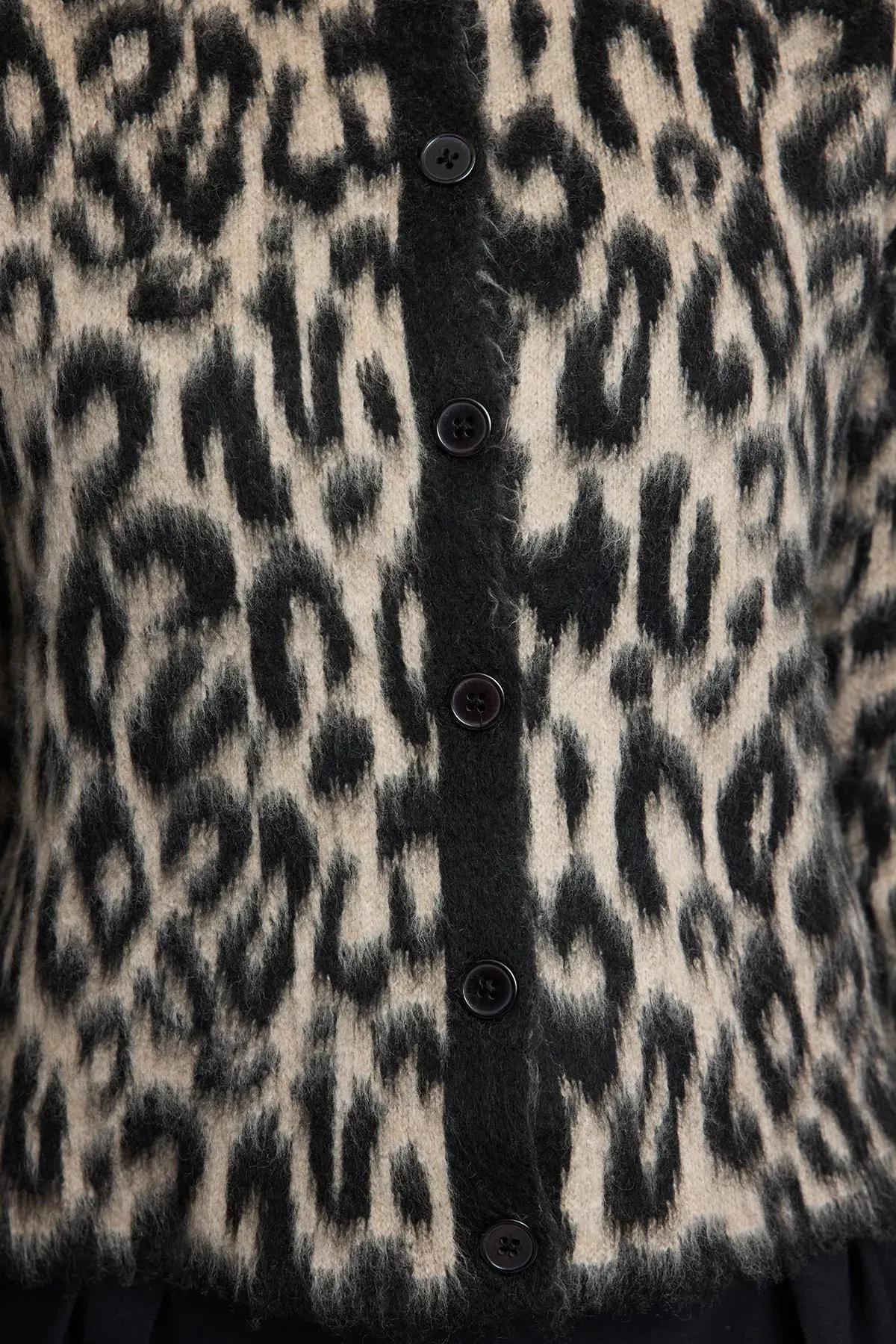 Brown Leopard Patterned Knitted Cardigan, , large image number 3