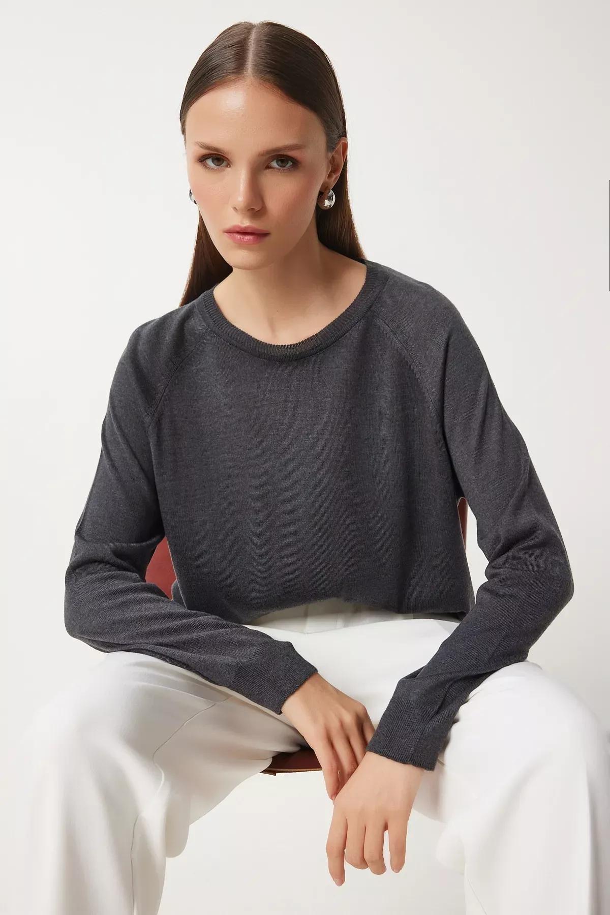 Grey Knit Blouse, Anthracite, large image number 0