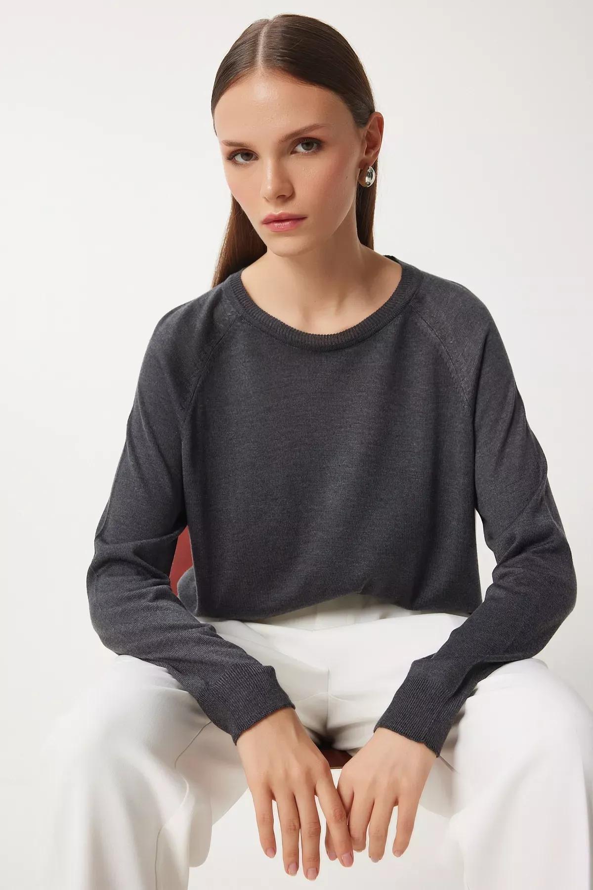 Grey Knit Blouse, Anthracite, large image number 1